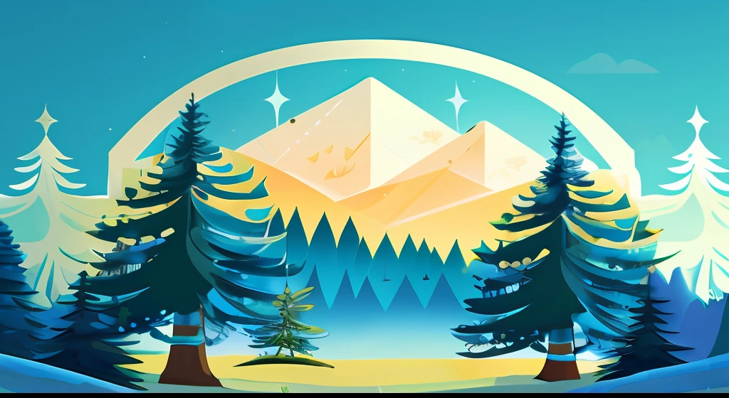 Spruce tree,sunny, colorful, 2D illustration,Vector illustration,high detal
