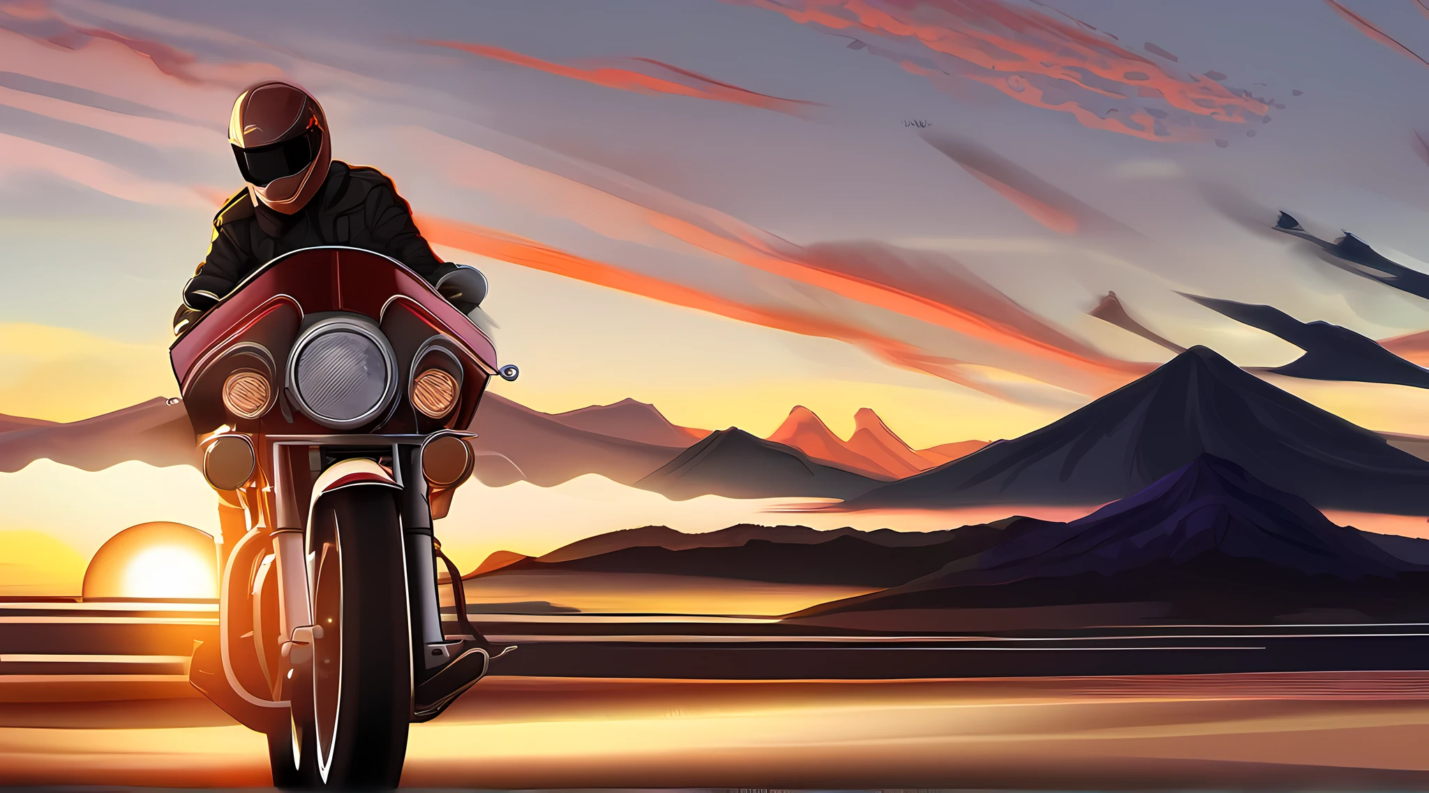 moto harley davidson, trilha na montanha, sun sunset, maritime horizon, detalhes intrincados, highes definition, 8k