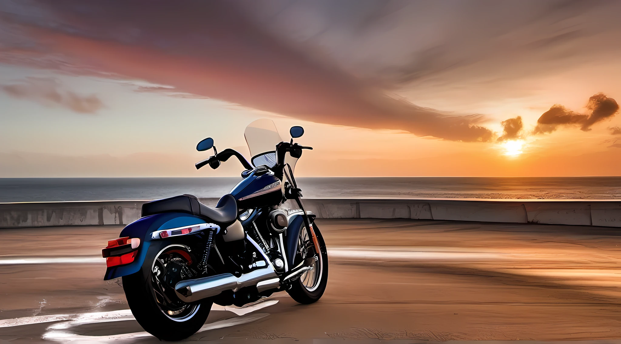 moto harley davidson, trilha na montanha, sun sunset, maritime horizon, detalhes intrincados, highes definition, 8k