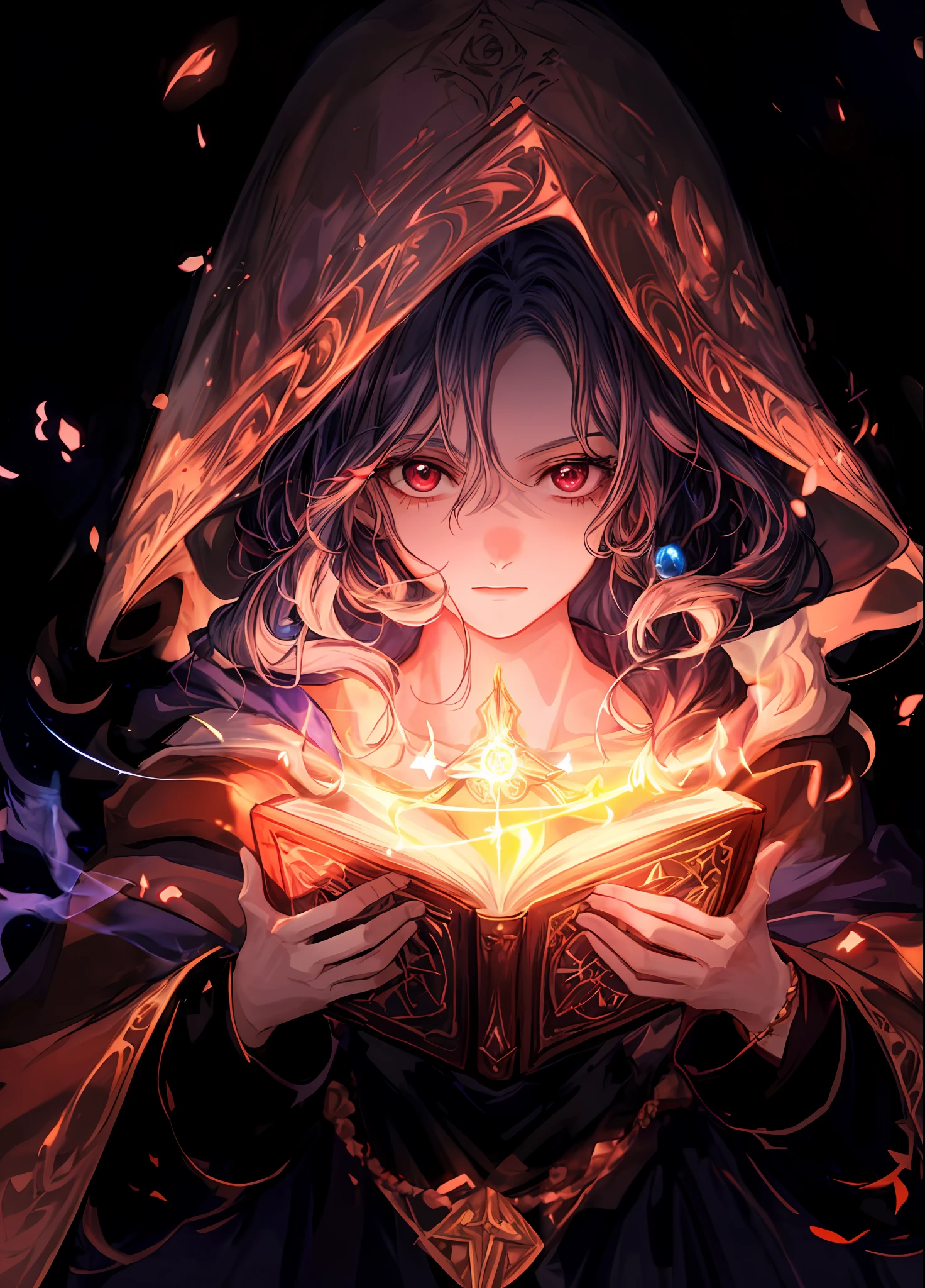 a drawing of a woman in a wizard ((holding a magical glowing book)), holy fire spell art, a young female wizard, portrait of a young elf wizard, portrait of a mage, beautiful wizard, mage, fantasy mage, an arcane wizard casting a spell, epic mage girl character, female mage conjuring a spell, spell casting wizard, female mage, sorcerer magic witch