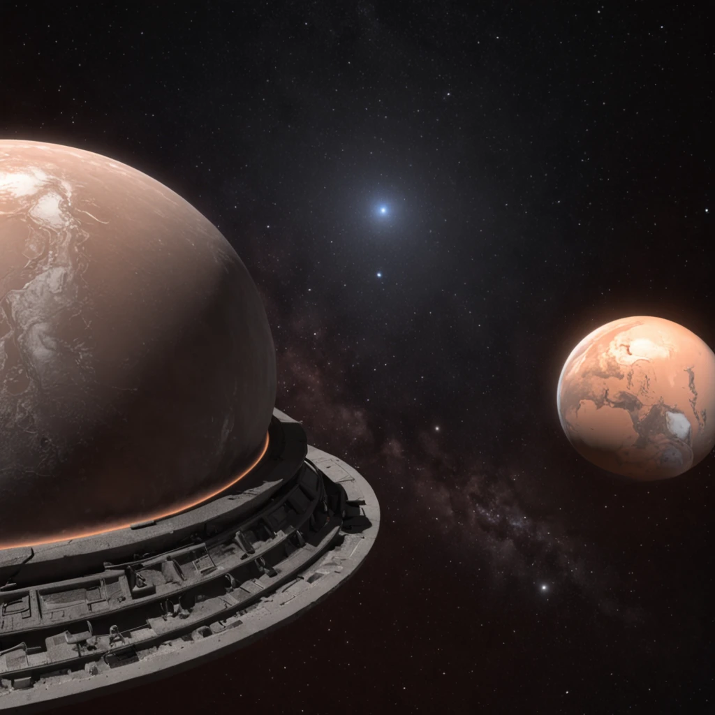Mars Neon Light Station,Stereo equidistance,starlights,dingdall effect,Light and shadow intensification,3D modeling,Four-dimensional model,Virtual Engine,rendering,Studio lighting,The light shines,fantasy atmosphere,vibrant with colors,8K,Surface reflected light