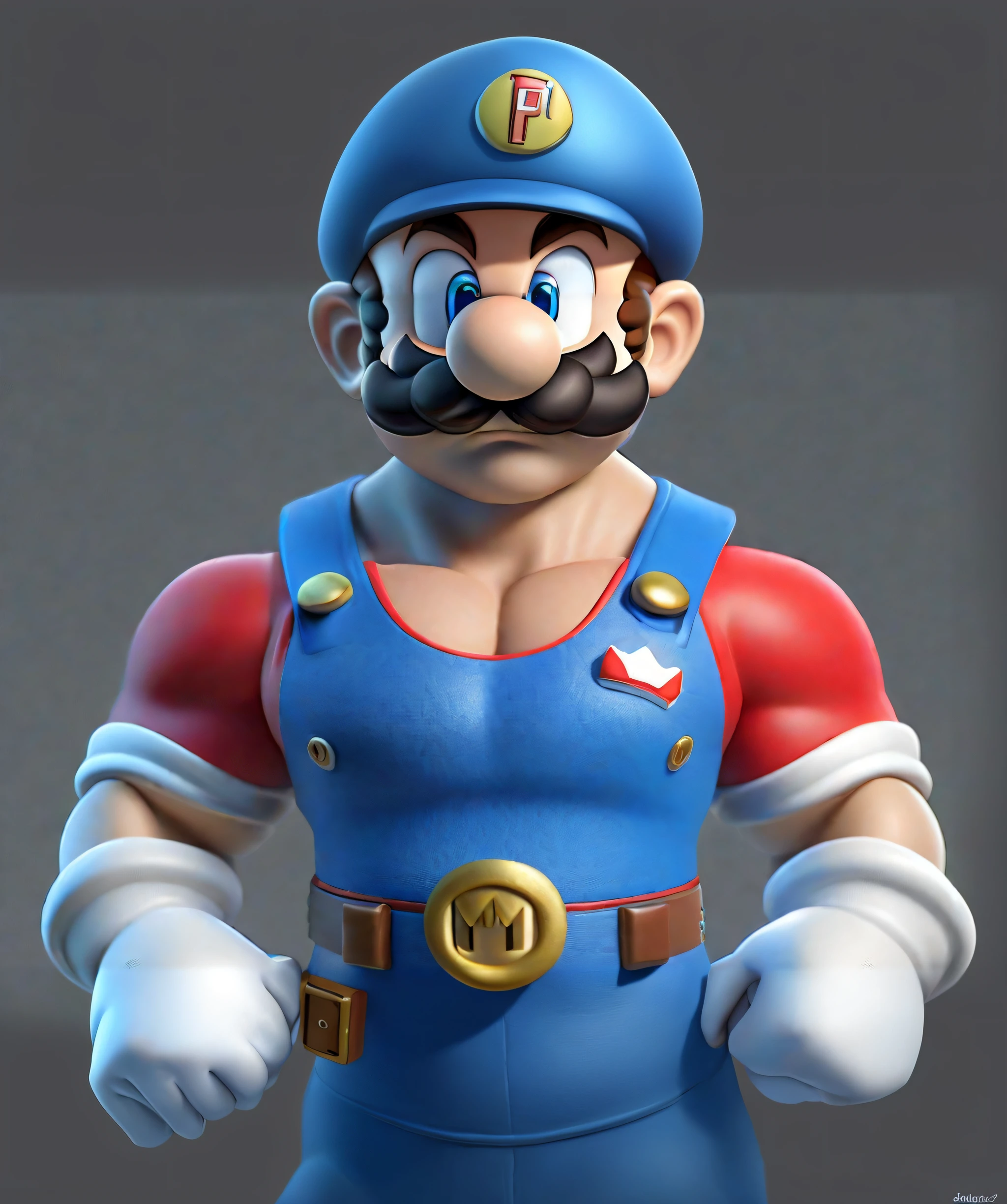 Um close up de uma figura de brinquedo de um personagem de Mario Bros, Retrato de Super Mario, Retrato de Mario, Super Mario Retrato, Iconic character of high detail, Mario, inspirado em Mario Dubsky, inspirado em Mario Bardi, fan artwork of mario, super detailed rendering, Mario como uma pessoa real, inspirado em Mario Comensoli, vestindo uniforme de encanador