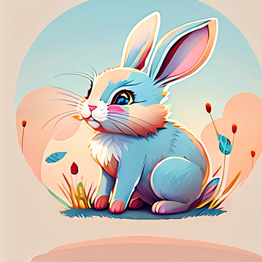 Cartoon bunny sitting on the grass，Flowers and grasses, Rabbit, Cute detailed digital art, cute anthropomorphic bunny, edgBunny_Character, anthropomorphic rabbit, Rabbit_Bunny, adorable digital art, Bunny, lovely digital painting, art contest winner on behance, author：Adam Maczynski, Vector Behance HD Jesper Ejsing