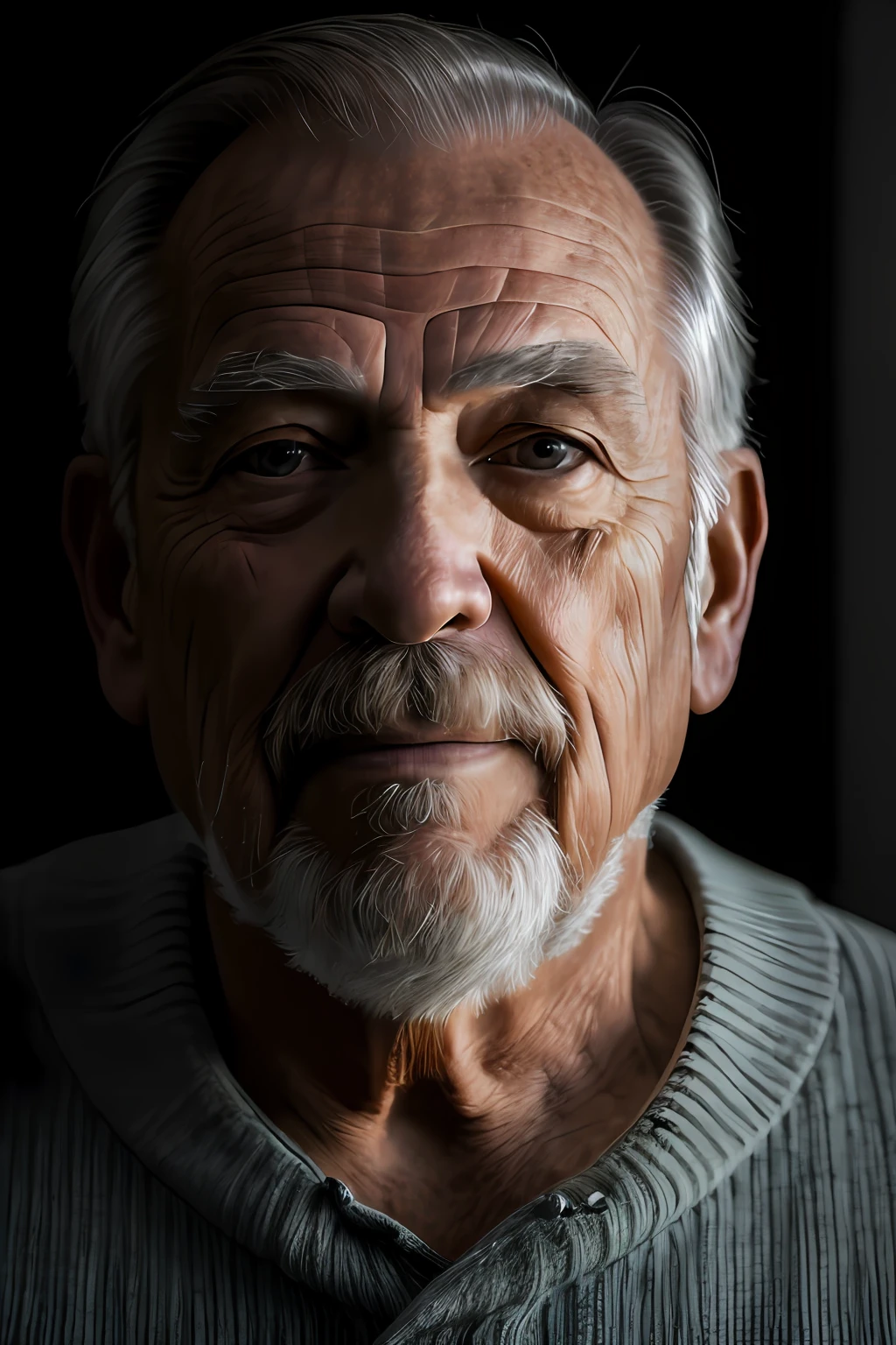 (masterpiece, photorealistic, raw,:1.4), (extremely intricate:1.2), close up, cinematic light, sidelighting, ultra high res, best shadow, RAW, upper body, old man, wearing pullover,