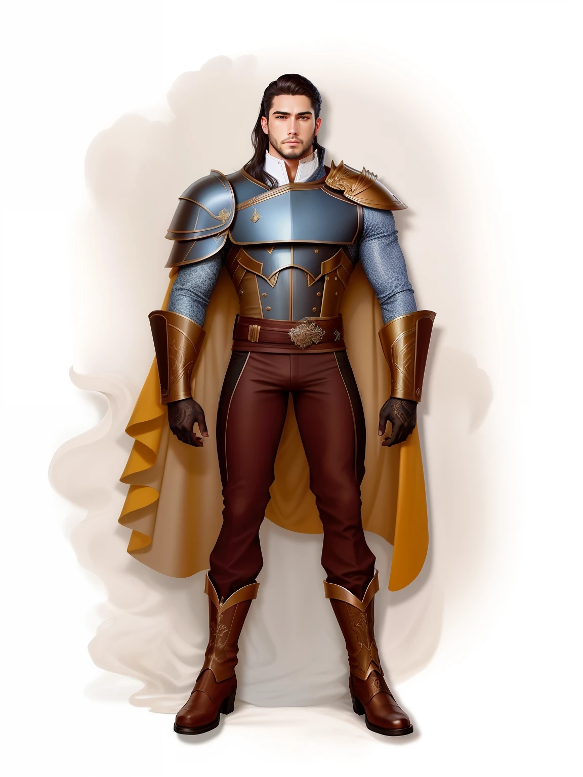 um desenho animado de um homem em um terno com uma espada, novo conceito de figurino, conceito de corpo inteiro, full body character concept, arte conceitual acabada, conceito detalhado de corpo inteiro, arte conceitual detalhada de corpo inteiro, inspirado em Max Magnus Norman, arte conceitual oficial, corpo inteiro com traje, arte conceitual de corpo inteiro, d & d estilo retrato de corpo inteiro, design de roupa clara, Armadura Conceitual