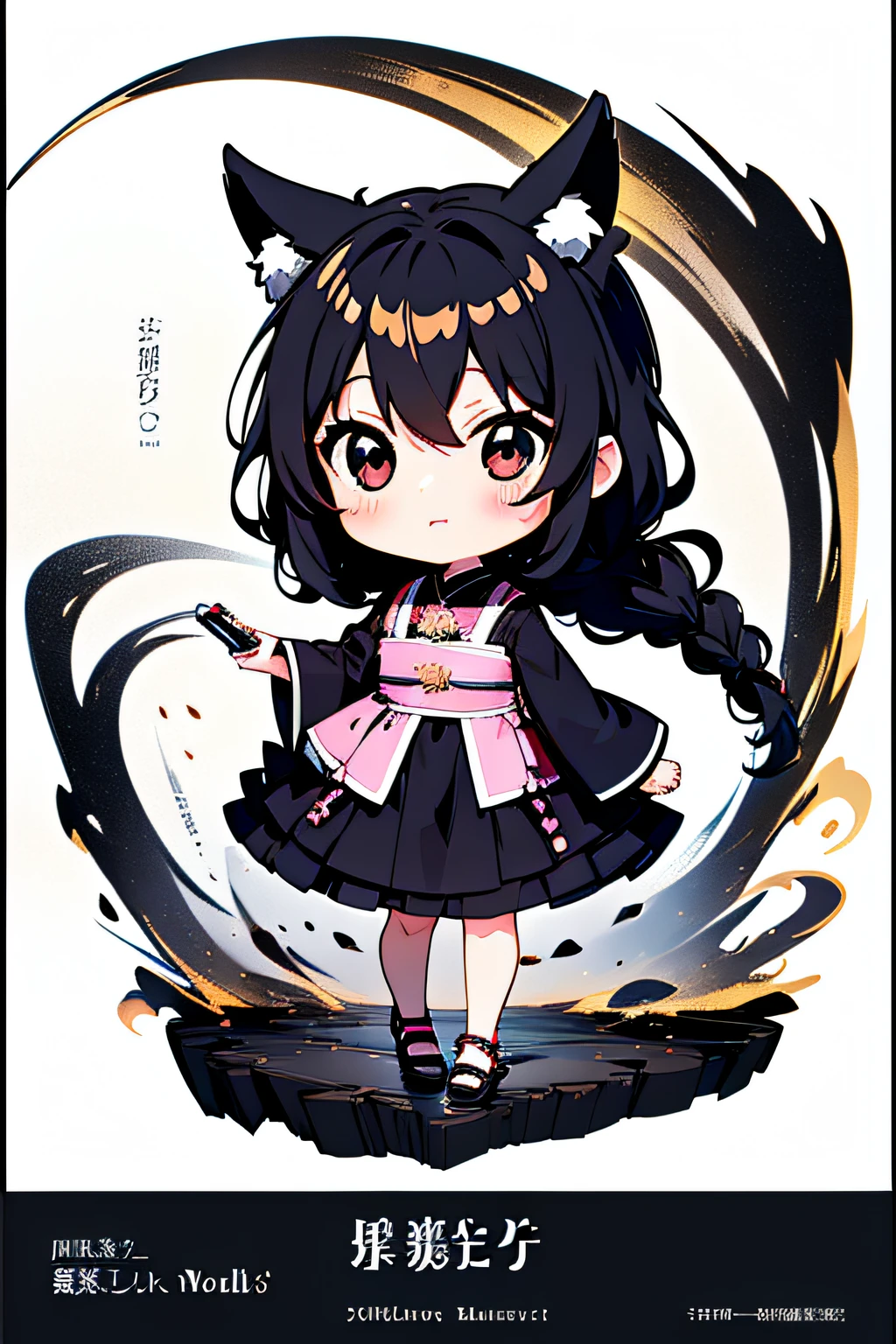 ((Best Quality)), ((masutepiece)),1 girl， animemanga girl，Q Version Characters，Infant body type，Very short in height，black colored hair，a black skirt，fierce look