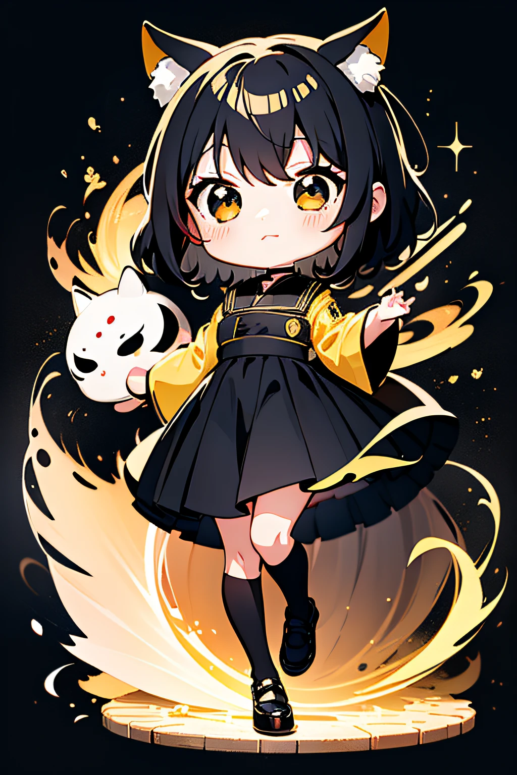 ((Best Quality)), ((masutepiece)),1 girl， animemanga girl，Q Version Characters，Infant body type，Very short in height，black colored hair，a black skirt，fierce look