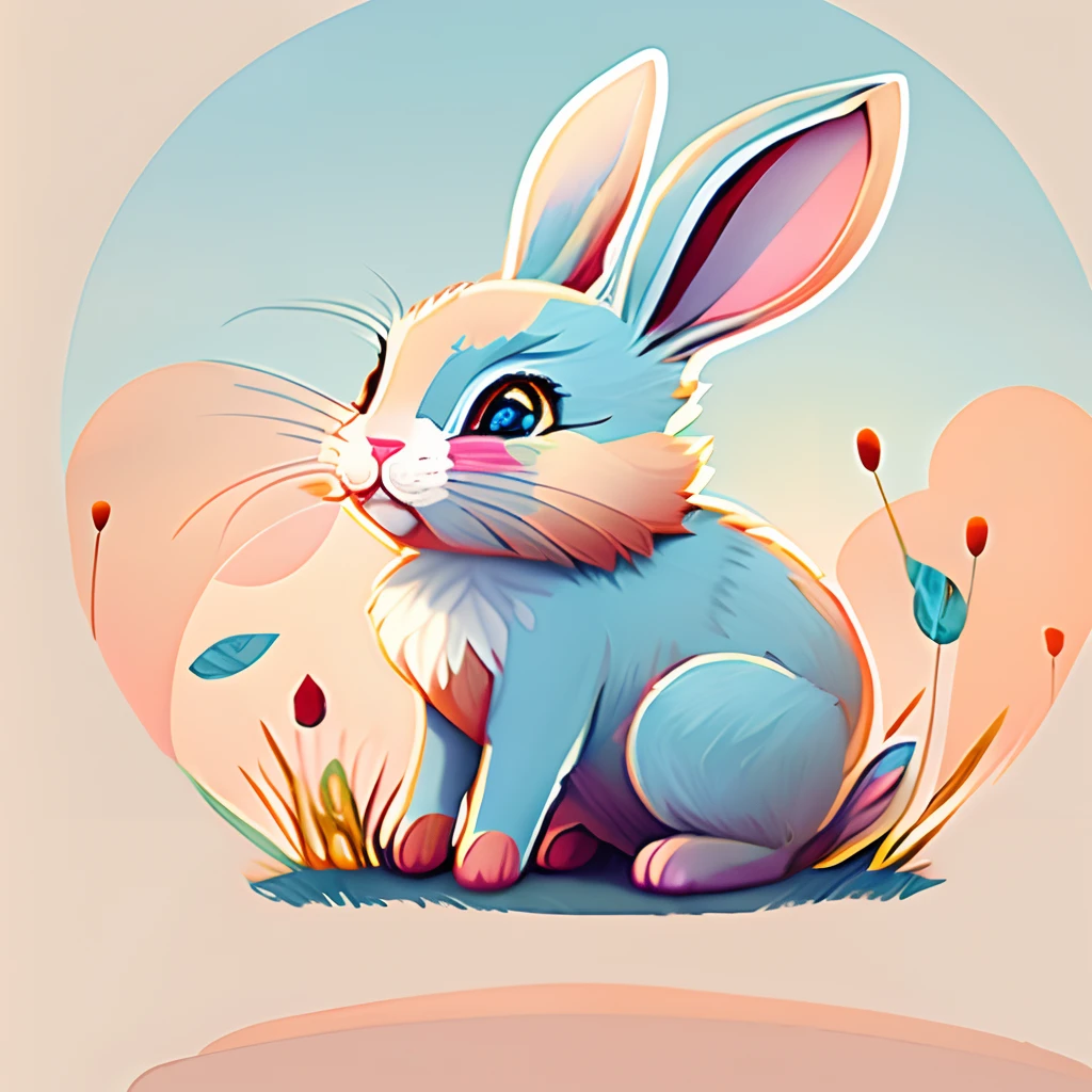 Cartoon bunny sitting on the grass，Flowers and grasses, Rabbit, Cute detailed digital art, cute anthropomorphic bunny, edgBunny_Character, anthropomorphic rabbit, Rabbit_Bunny, adorable digital art, Bunny, lovely digital painting, art contest winner on behance, author：Adam Maczynski, Vector Behance HD Jesper Ejsing