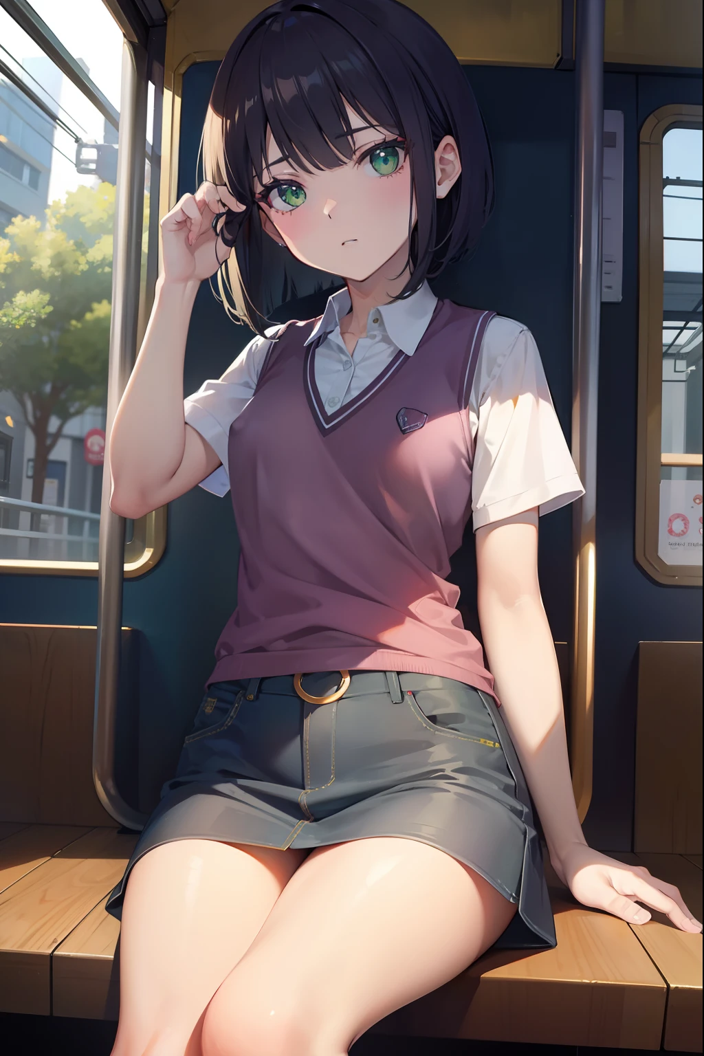 (Photorealistic), (masterpiece)), (highest quality), (detailed), (one girl), girl, school uniform, short skirt, full body, on the train.
train to school, lots of yellow pee,  ((leaking pee)), (((clutching crotch))),(peeing, blush), embarrassed, (puddle of pee at your feet), Shoes get wet