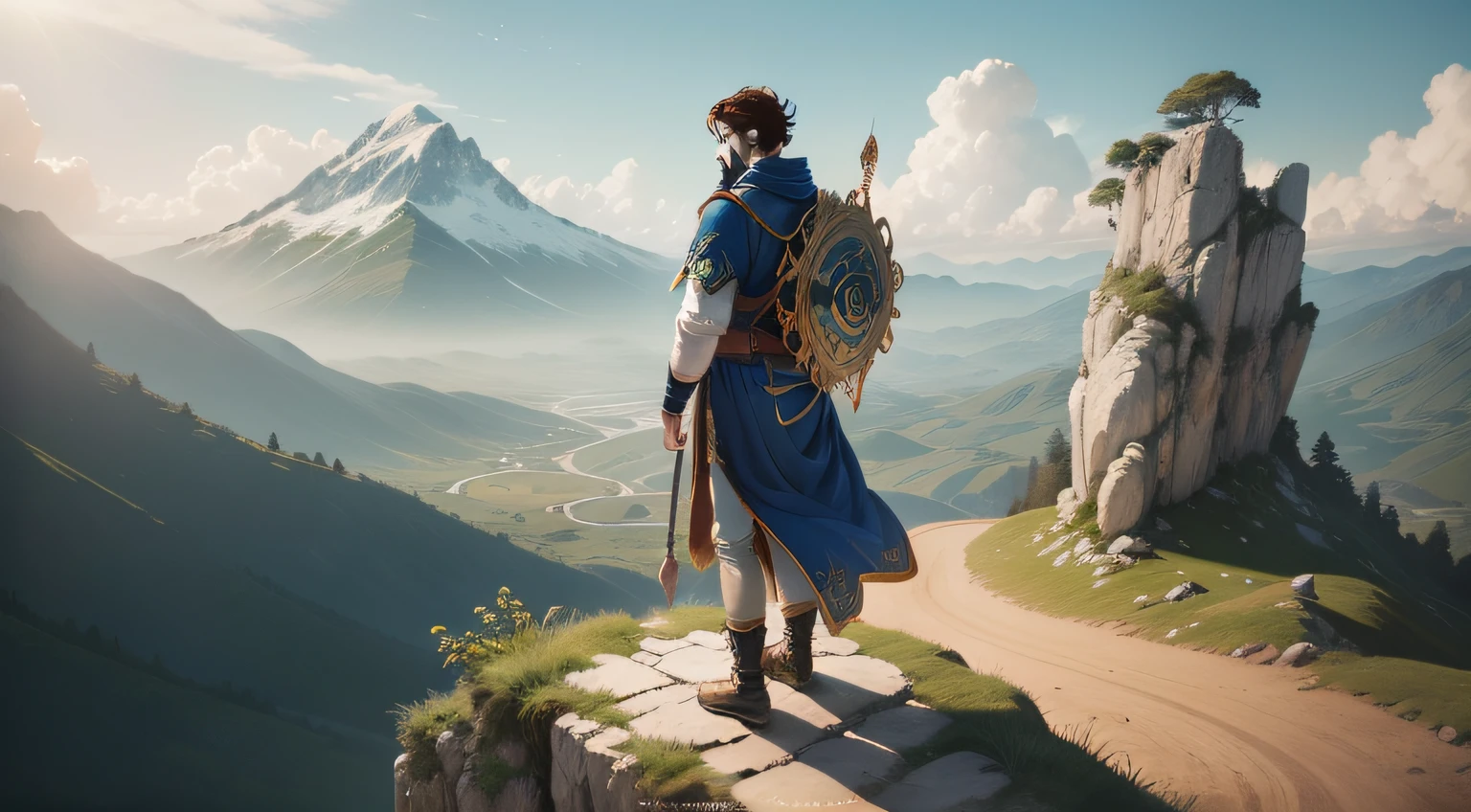 8k, obra prima, full hd , contrateste alto, "Por favor, Create an image that depicts a wise and stoic man personifying the virtue of courage. Imagine um homem de meia-idade, com barba densa e cabelos levemente grisalhos, Dressed in simple clothes reminiscent of classical antiquity. He's standing on a high cliff, with feet firmly planted on the ground, olhando para um horizonte vasto e cheio de desafios.
The expression on his face is serene and determined, reflecting the deep inner conviction he possesses. Seus olhos transmitem um misto de firmeza e paz, enquanto ele enfrenta corajosamente os ventos fortes que sopram ao seu redor. In one hand, ele segura um pergaminho com a palavra 'Coragem' escrita de maneira elegante, symbolizing the knowledge and wisdom that sustain you in your courageous actions.
Ao fundo, The scenery is of majestic mountains and a wide sky. As nuvens podem estar agitadas, but there is a ray of sunshine penetrating between them, highlighting the brave man and emphasizing his illuminating presence even in the most challenging circumstances.
The colors of the image are rich and inspiring, com tons de azul profundo e dourado que representam a serenidade e a nobreza da coragem. The surrounding landscape conveys the idea of expansion and endless possibilities, while the stoic man in the center emanates an aura of tranquil strength.
This image is a celebration of inner courage, of calm determination in the face of adversity and the power of the human mind to overcome obstacles with dignity and bravery."