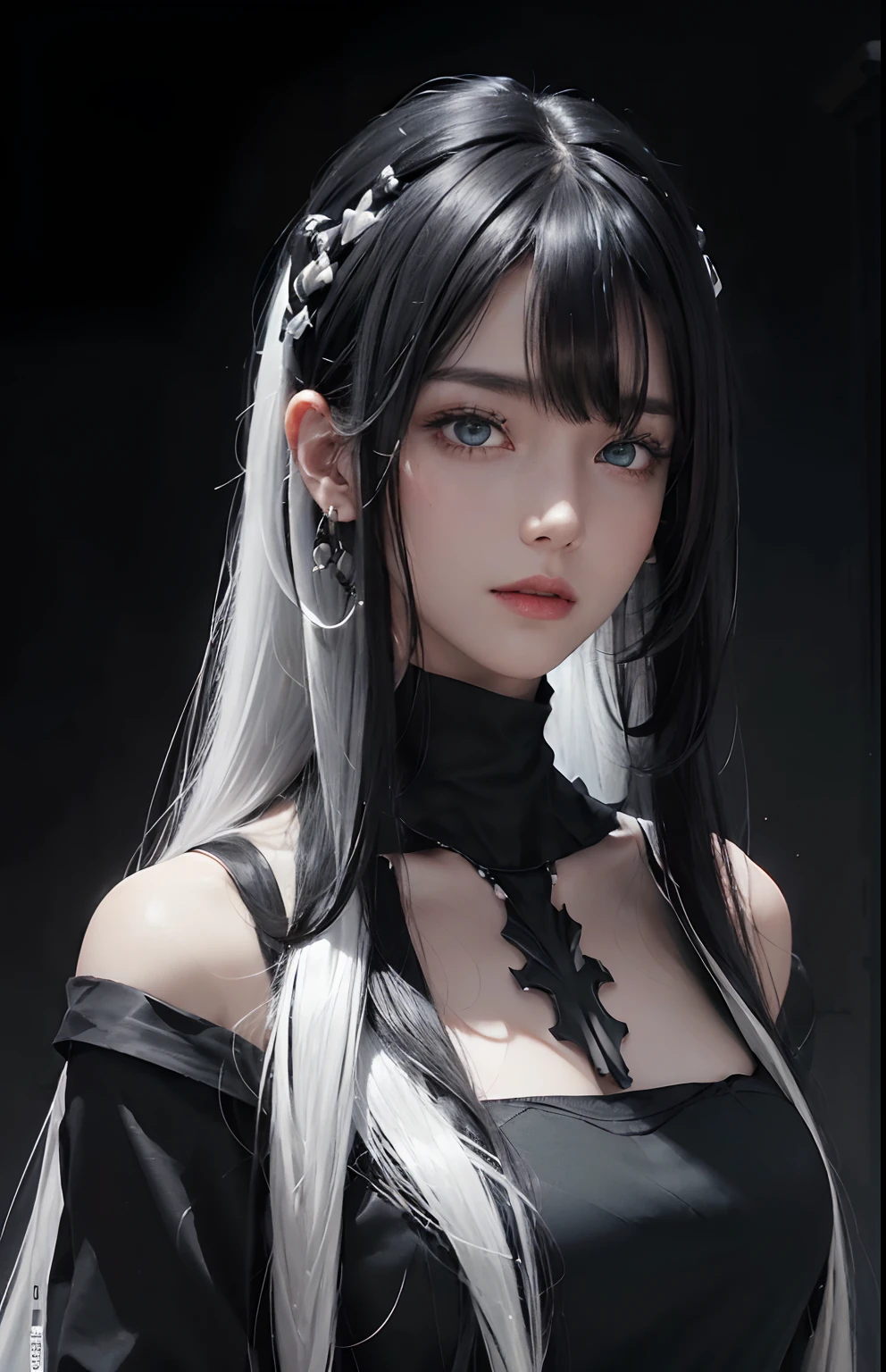 A woman with long black hair and a black dress - SeaArt AI