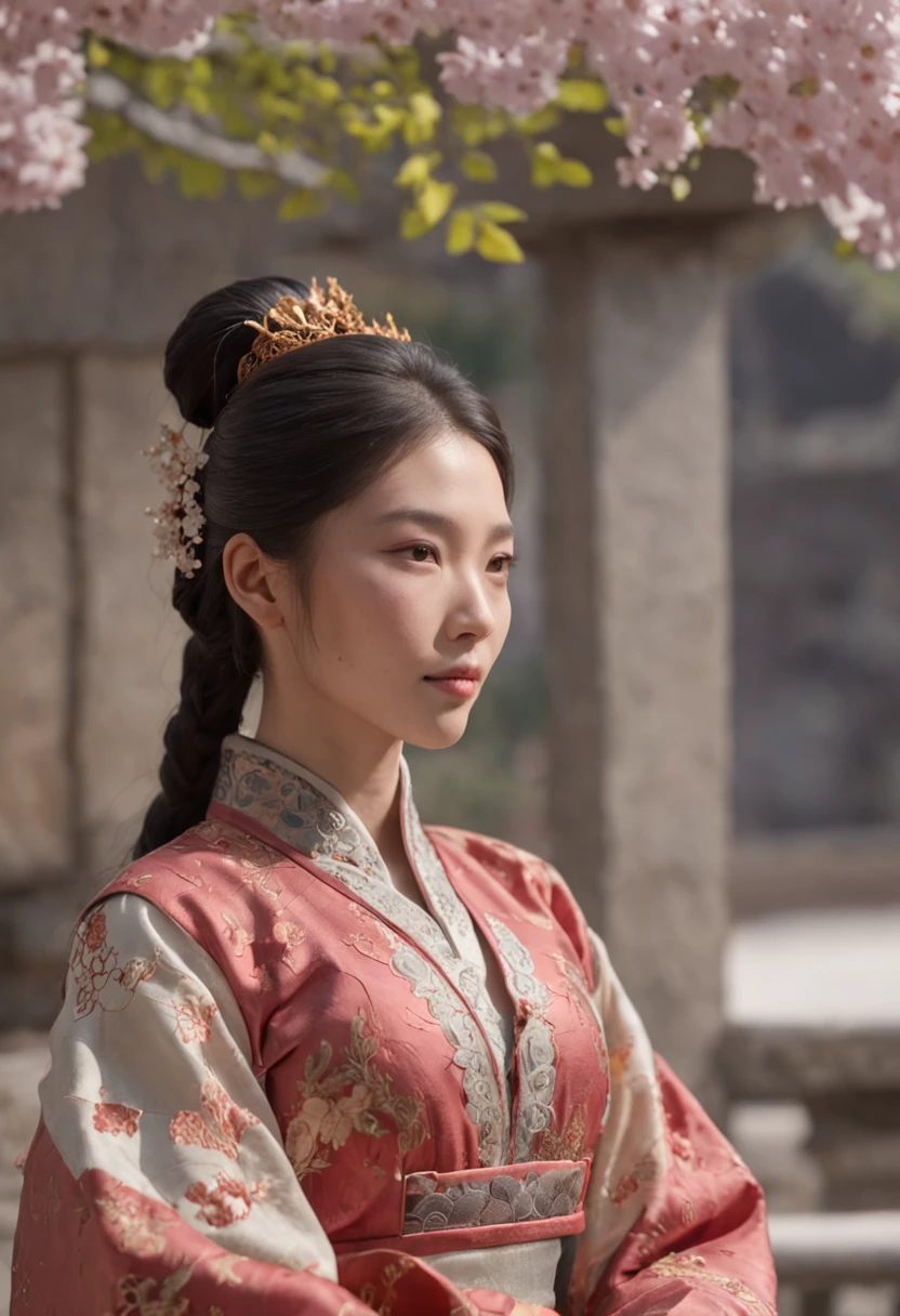 (masterpiece, high resolution, photo-realistic:1.5), (Chinese woman:1.3), clear yellow eyes, (elegantly braided black hair:1.3), (floral qipao:1.3), delicate face, gentle smile, sacred location, focused on her face, perfect lighting, (intricate details:1.3), blooming cherry blossoms, serene atmosphere, subtle fragrance, soft sunlight, (vibrant colors:1.2), ornate traditional architecture, ornamental decorations, traditional motifs, elegant simplicity, traditional lanterns, tranquil gaze, beautiful surroundings, Cinematic, Hyper-detailed, insane details, Beautifully color graded, Unreal Engine, DOF, Super-Resolution, Megapixel, Cinematic Lightning, Anti-Aliasing, FKAA, TXAA, RTX, SSAO, Post Processing, Post Production, Tone Mapping, CGI, VFX, SFX, Insanely detailed and intricate, Hyper maximalist, Hyper realistic, Volumetric, Photorealistic, ultra photoreal, ultra-detailed, intricate details, 8K, Super detailed, Full color, Volumetric lightning, HDR, Realistic, Unreal Engine, 16K, Sharp focus, Octane render --v testp