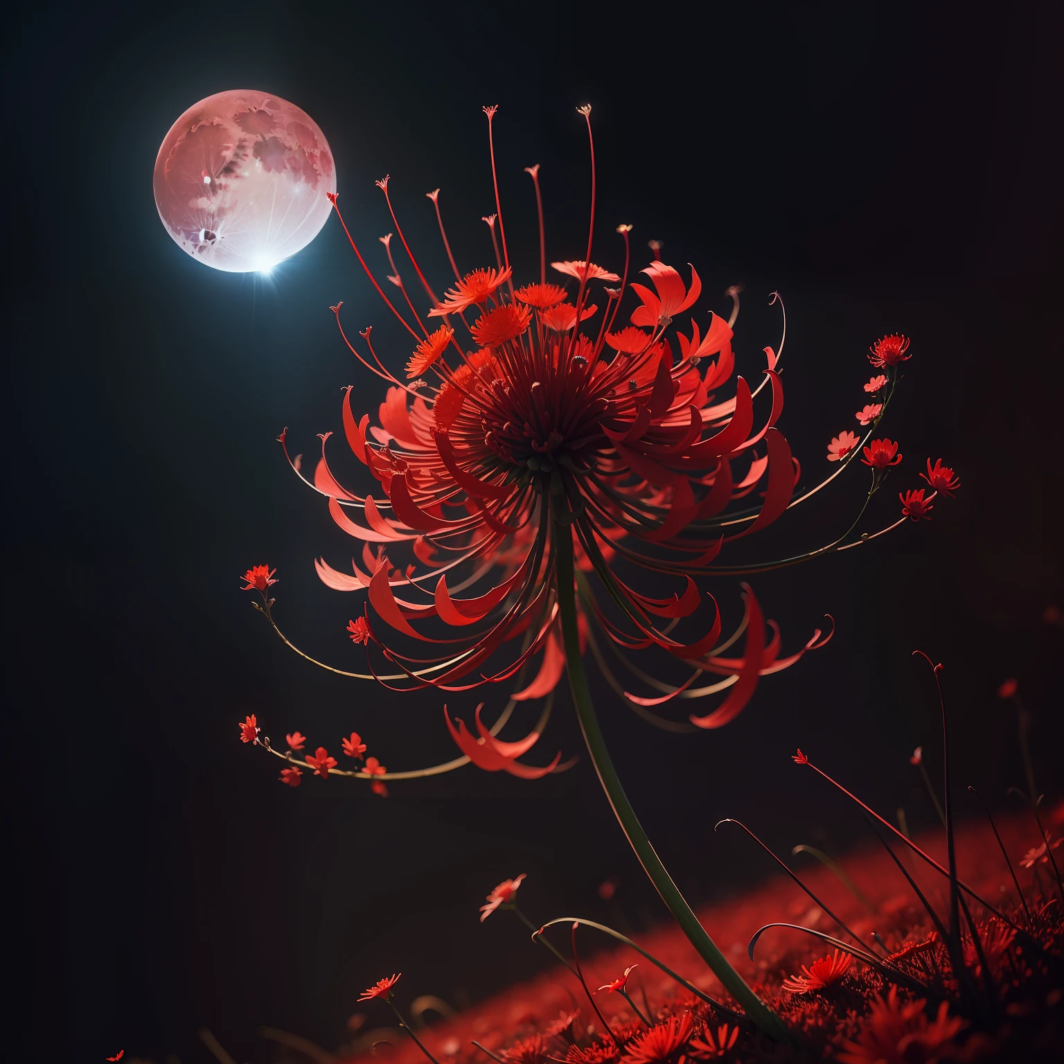 Red flowers, red spider lily, red Lycoris, moon, red moon, blood moon