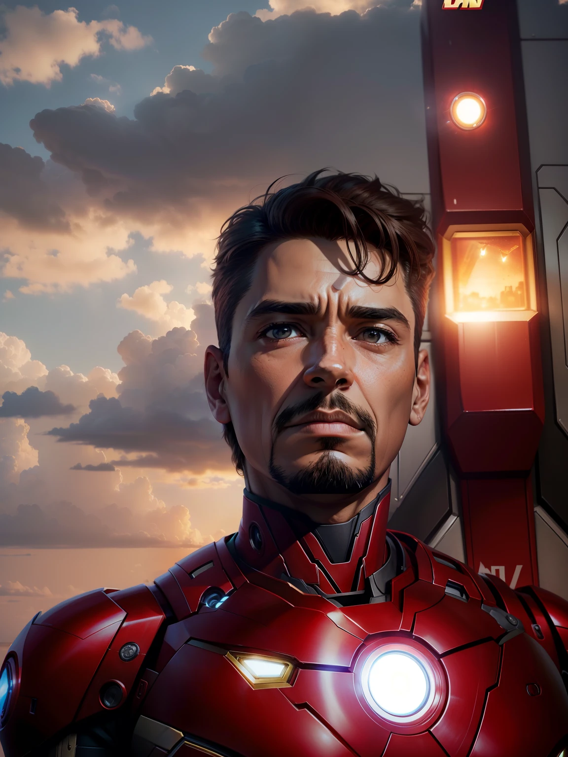 Make him a marvel avanger(iron man) flying in the sky