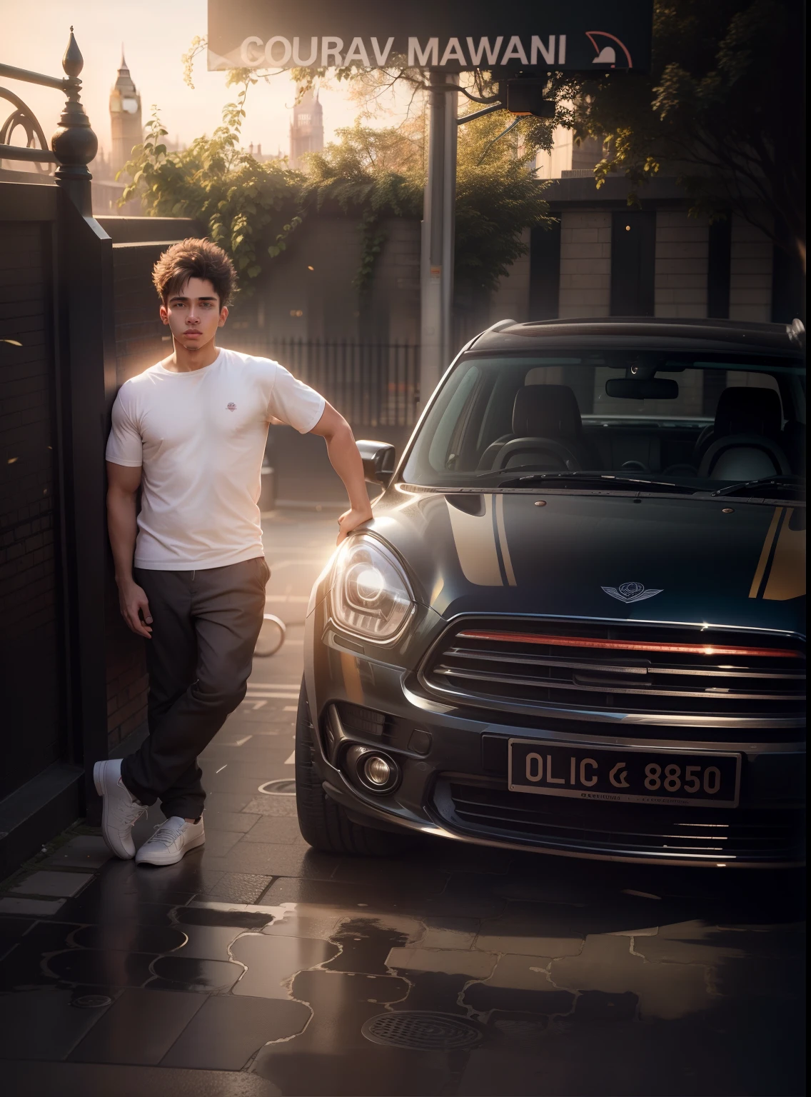 Change backgrounds in London city of cute boy