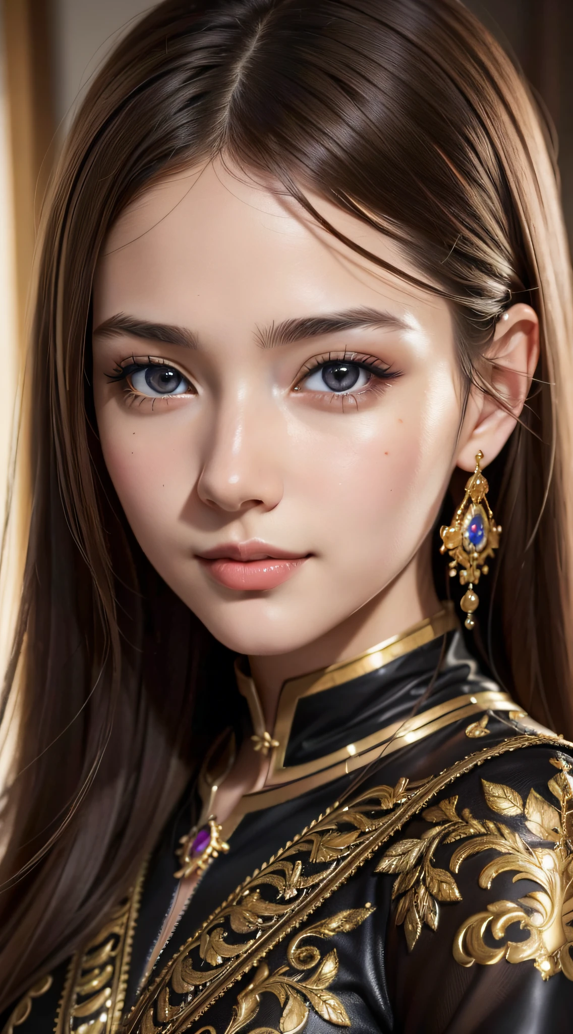 best quality, masterpiece, (realistic:1.2), 1 girl, brown hair, brown eyes, Front, detailed face, beautiful eyes, wear golden black suit, best quality, masterpiece, (realistic:1.2), 1 girl, detailed face, beautiful eyes, [(Transparent background:1.5)::5], (((masterpiece))), (((best quality))),(((extremely detailed))), illustration, 1girl, solo, mysterious, multi-color eyes, detailed eyes, hyper detailed, light smile, highly detailed, beautiful, small details, ultra detailed, best quality, intricate, 4k, 8k, trending on art station, good anatomy, beautiful lighting,