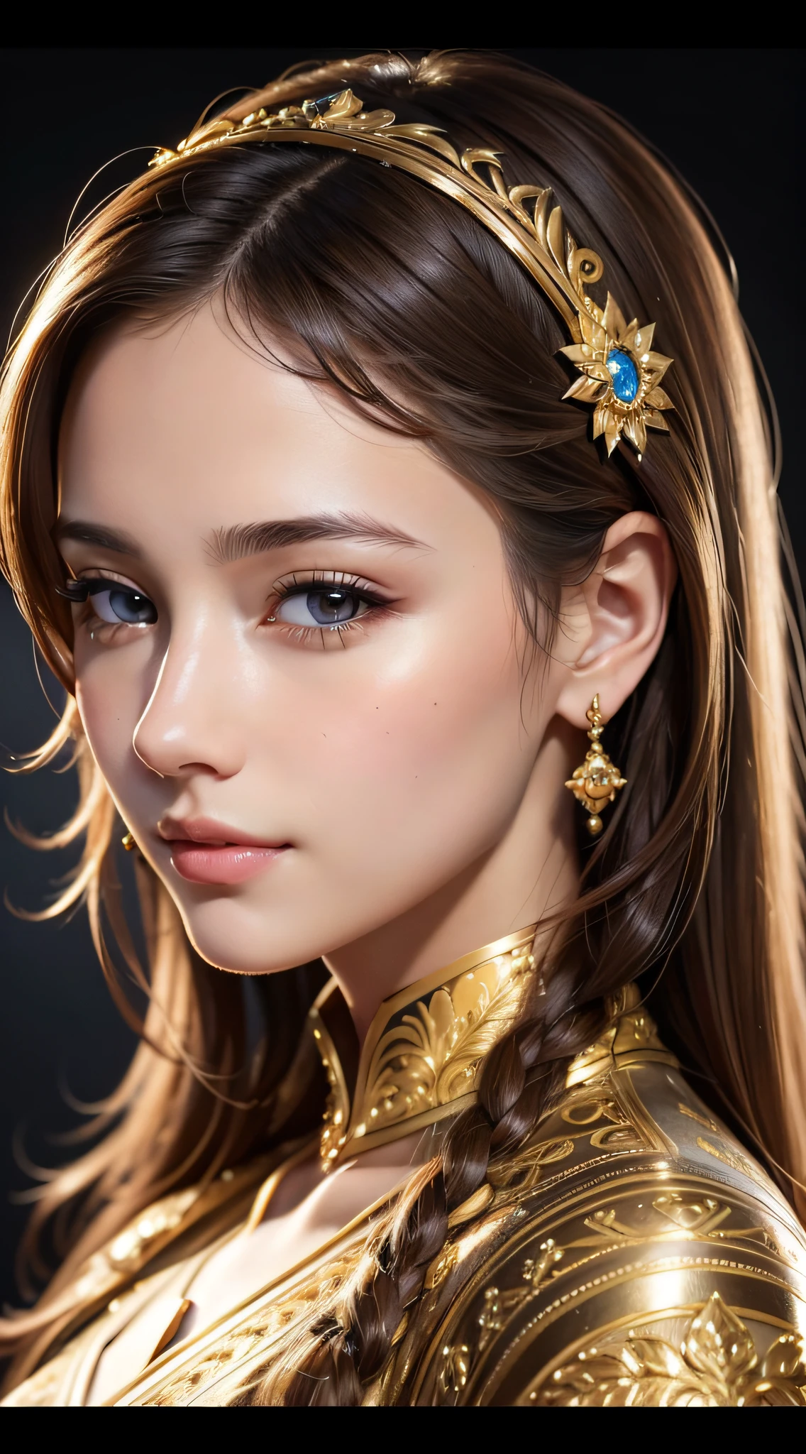 best quality, masterpiece, (realistic:1.2), 1 girl, brown hair, brown eyes, Front, detailed face, beautiful eyes, wear golden black suit, best quality, masterpiece, (realistic:1.2), 1 girl, detailed face, beautiful eyes, [(Transparent background:1.5)::5], (((masterpiece))), (((best quality))),(((extremely detailed))), illustration, 1girl, solo, mysterious, multi-color eyes, detailed eyes, hyper detailed, light smile, highly detailed, beautiful, small details, ultra detailed, best quality, intricate, 4k, 8k, trending on art station, good anatomy, beautiful lighting,