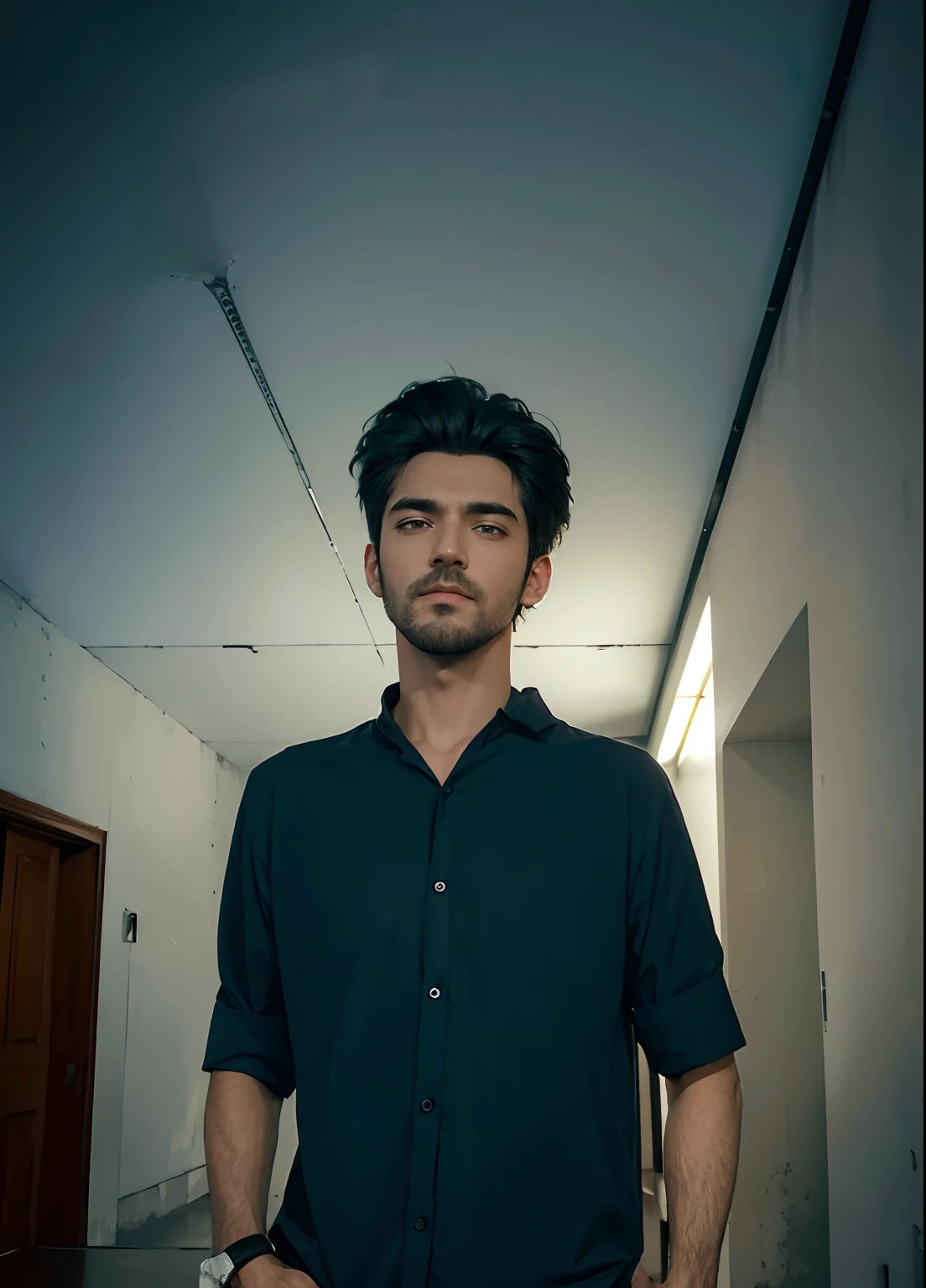 (Ultra Realistic), (Illustration), (Increased Resolution), (8K), (Extremely Detailed), (Best Quality), ( wallpaper), (detailed face), masterpiece, best quality, 35mm, 8k, (upper body, dark grey background:1.4), black hair:1.6), slender, dark studio, rim lighting, ultra realistic, highres, photography, film grain, chromatic aberration, depth of field, sharp focus, HDR, facelight, dynamic lighting, cinematic lighting, professional shadow, dark shadow, highest detailed, extreme detailed, ultra detailed, finely detail, real skin, Split Hair Two Tone , Split Hair Two Tone black and white color hair,black hair, white hair, mix hair color,green eyes, white hair emerald eyes. white hair, platinum hair color.