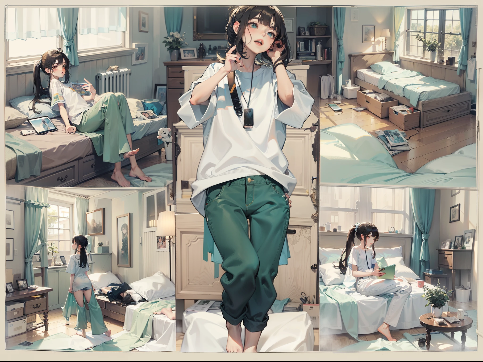 A girl laying on her bed besides a small a small toys