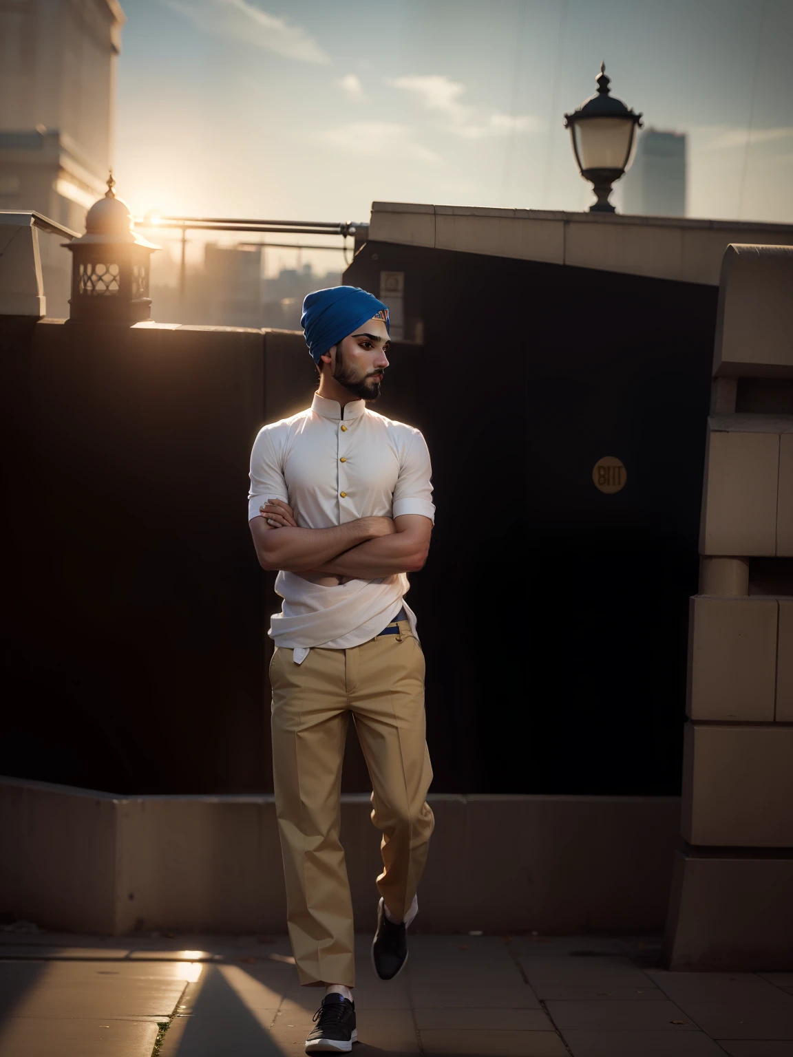 Change backgrounds in London city and sun side in sikh boy
