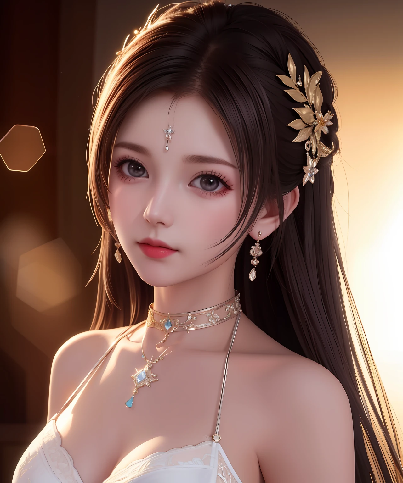 best qualtiy,tmasterpiece,A high resolution,1girl,sensual lingerie,hair adornments,choker necklace,jewely,beautiful face,Physically,dingdall effect,realisticlying,dark studio,edge lit,twotonelighting,(highdetailskin:1.2),8k uhd, dslr, softlighting, high high quality, volumettic light, sneak shot, photore, A high resolution, 4k, 8k, Background bokeh,