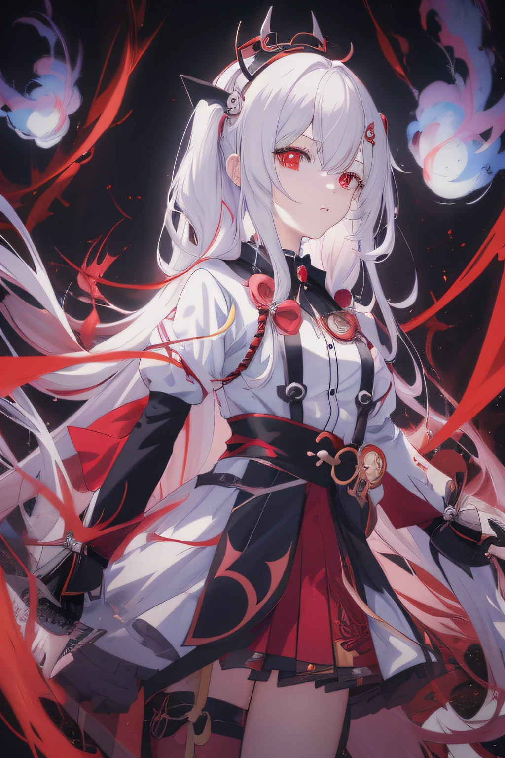 anime girl with long white hair and red eyes standing in front of a black background, Best anime 4k konachan wallpaper, Badass anime 8 K, Anime art wallpaper 8 K, Anime art wallpaper 4 K, Anime art wallpaper 4k, style of anime4 K, 4K anime wallpaper, Anime wallpaper 4K, Anime wallpaper 4 k, Ayaka Genshin impact