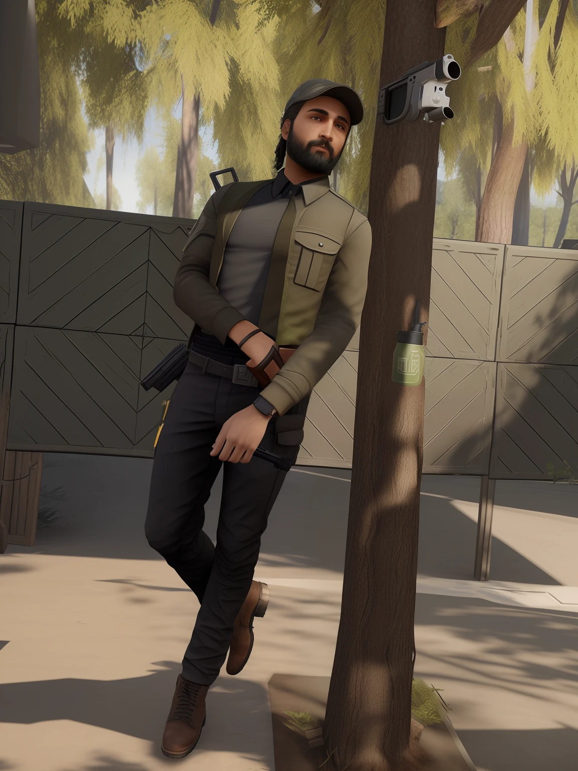 Remove background and tree and in pubg getup and hold gun in one hand
