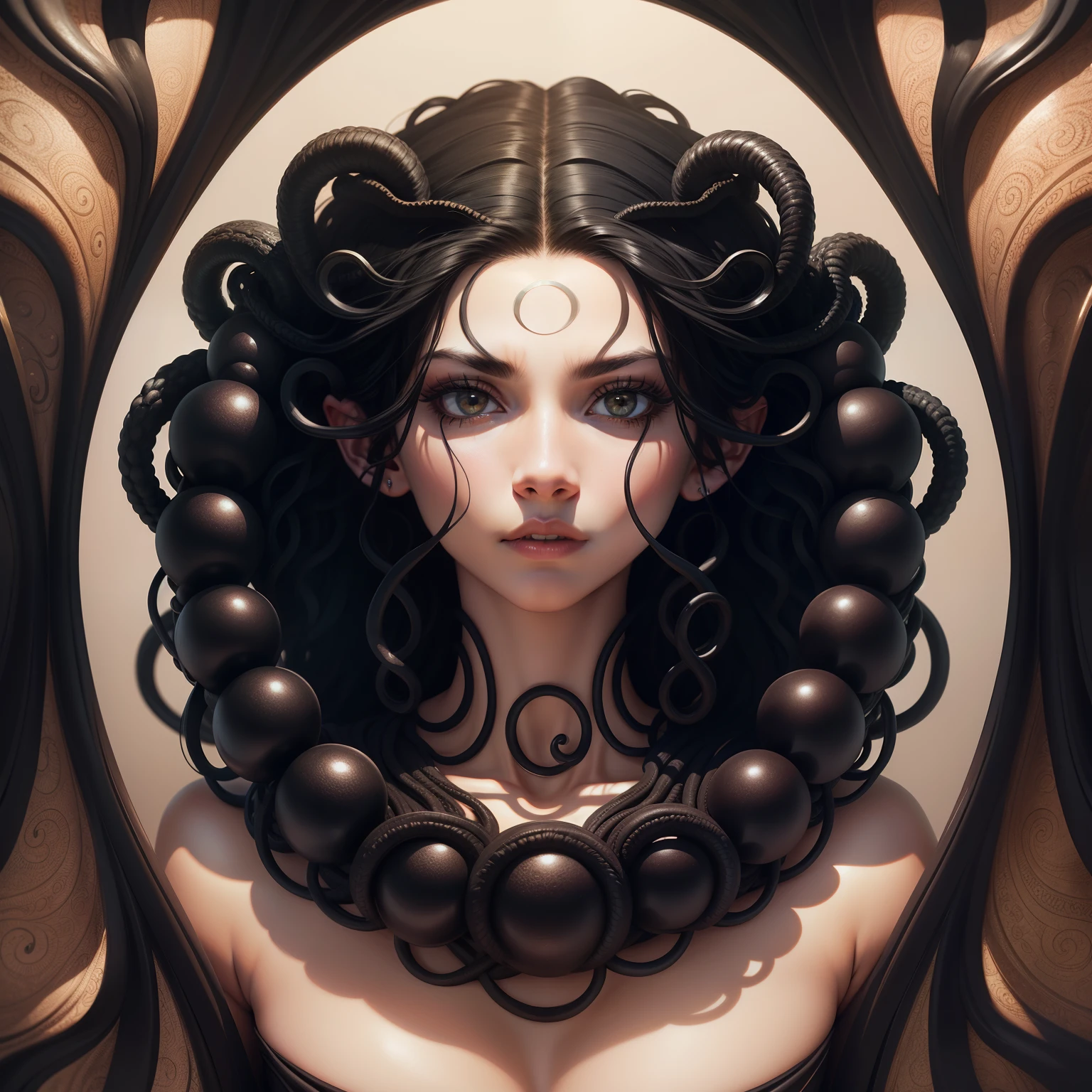 black hair, Medusa, Surrealism, super detail