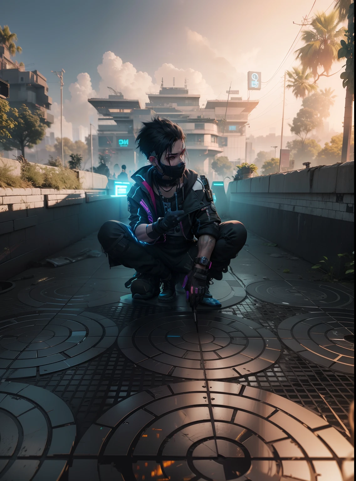 Change background cyberpunk hundshom boy realstic face 8k ultra realstic