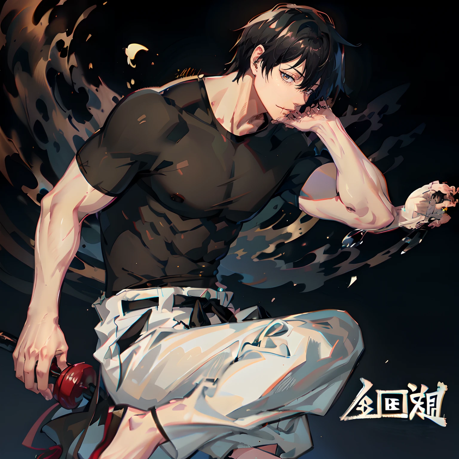 "(Fushiguro Toji, musculoso masculino, Camisa Preta, mangas curtas, Pants)"