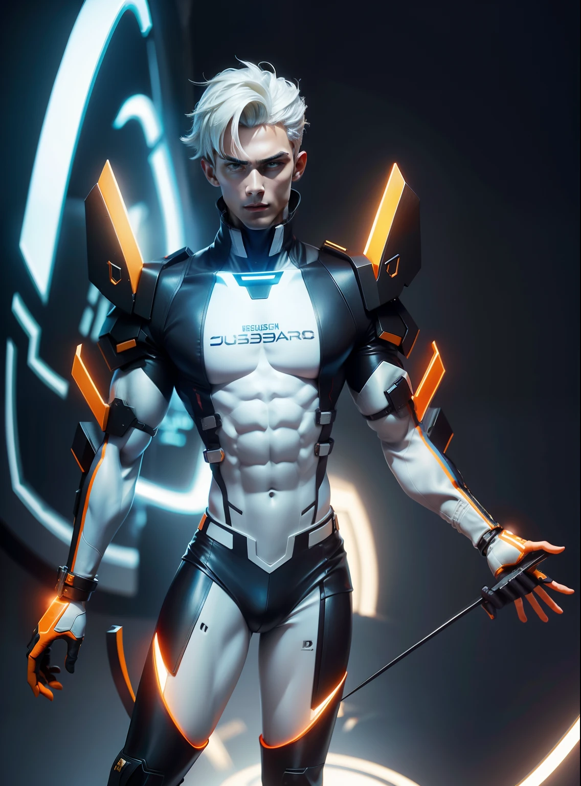Sculptural model design,Escultura,male people,Handsome,Future tech wind,cyber punk perssonage,(Exposing the pectoral muscles)musculous,(Blank background)