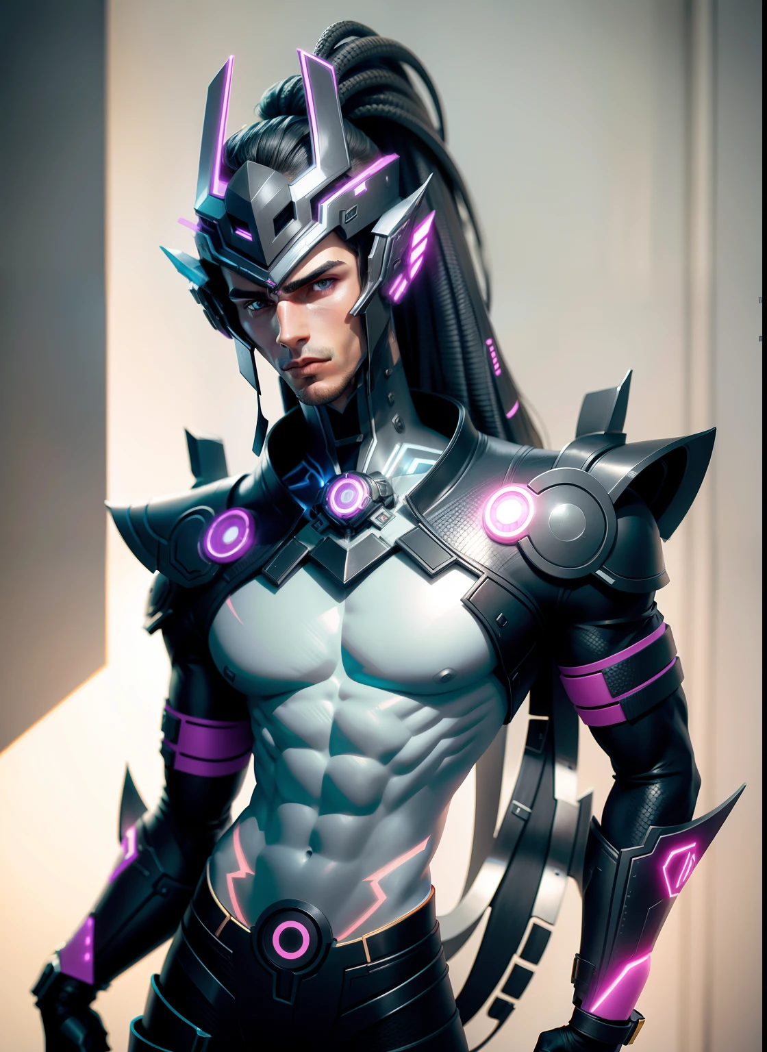 Sculptural model design，Escultura，male people，Handsome，Future tech wind，cyber punk perssonage，musculous，（Blank background）