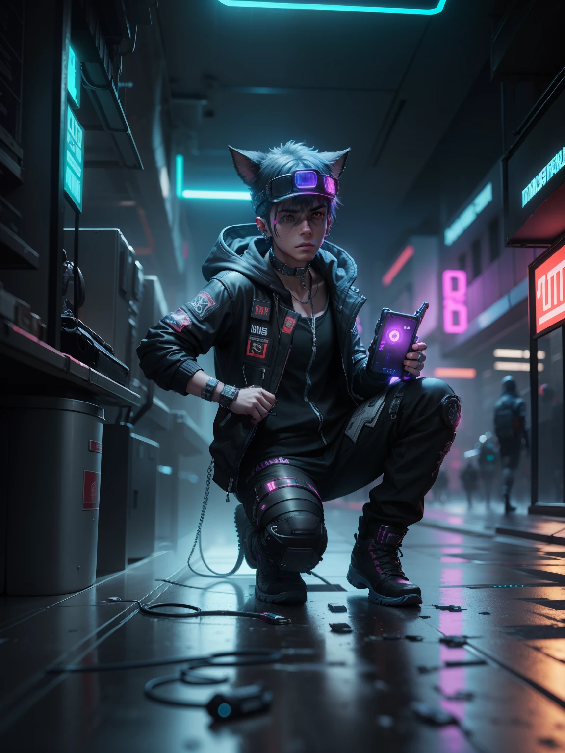 Change background cyberpunk hundshom boy realstic 8k ultra realstic pro
