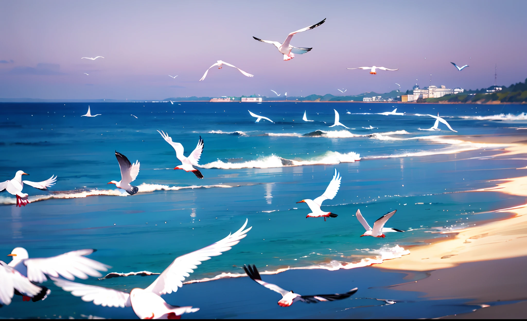 the sea,Beautiful back,seagulls,