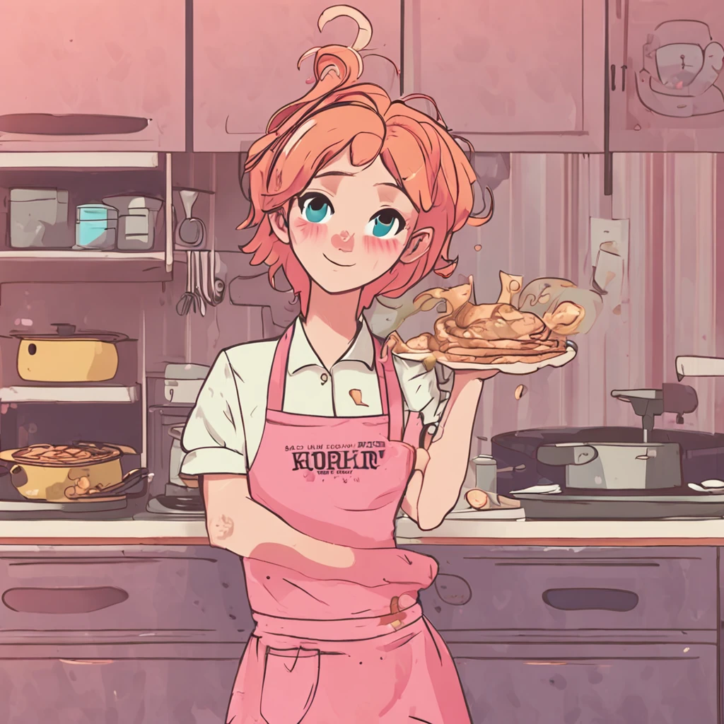 a closeup portrait of a playful maid, undercut hair, apron, amazing body, pronounced feminine feature, kitchen, [ash blonde | ginger | pink hair], freckles, flirting with camera