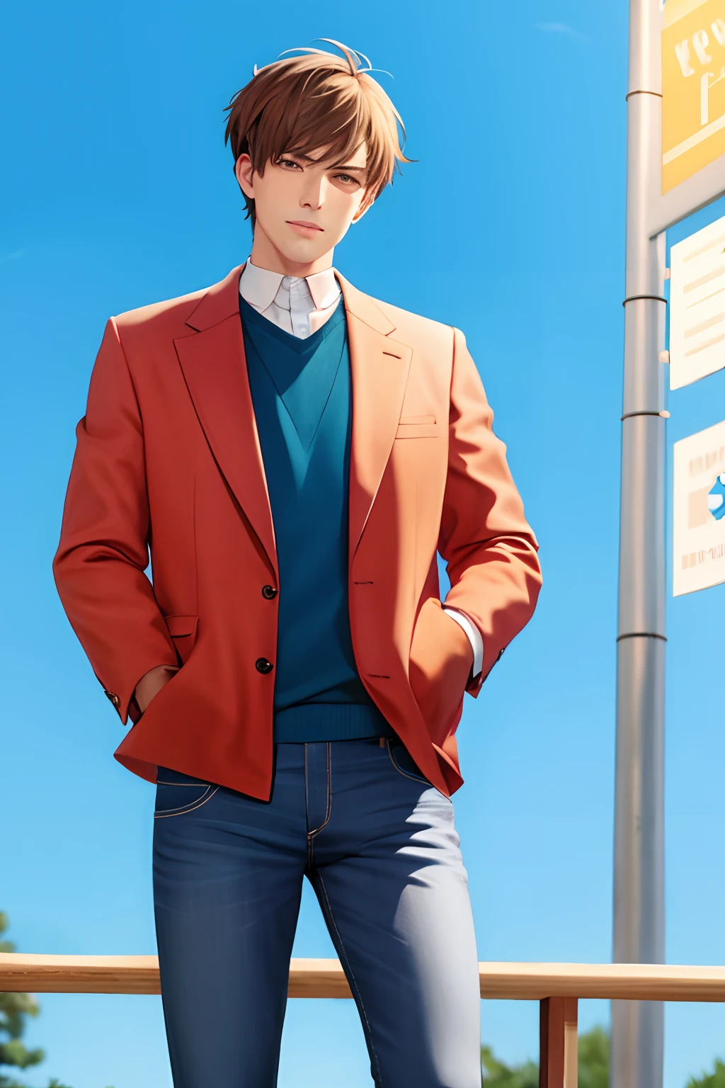The handsome boy put his hands in his pockets