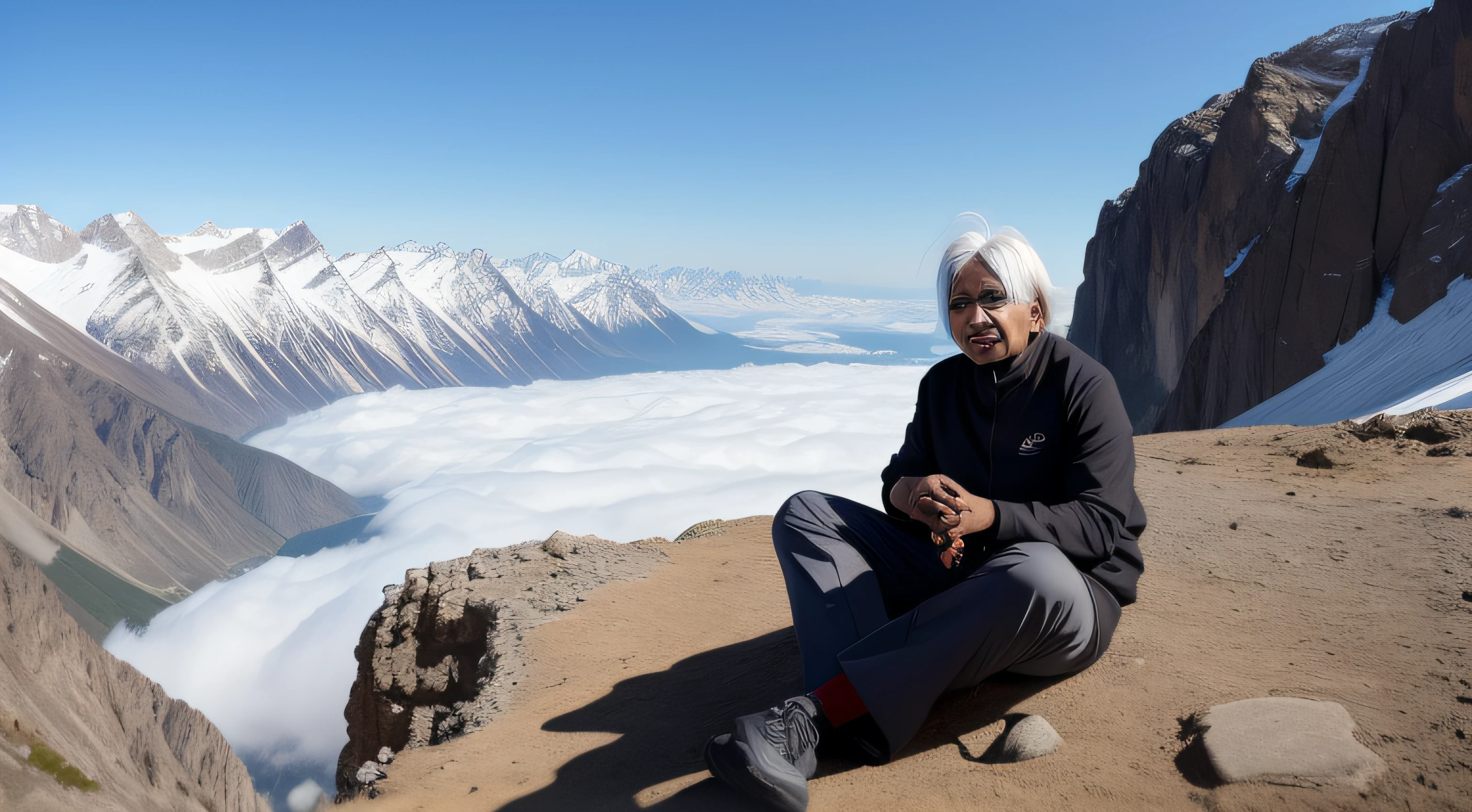 APJ Abdul Kalam in the foreground on top of a mountain