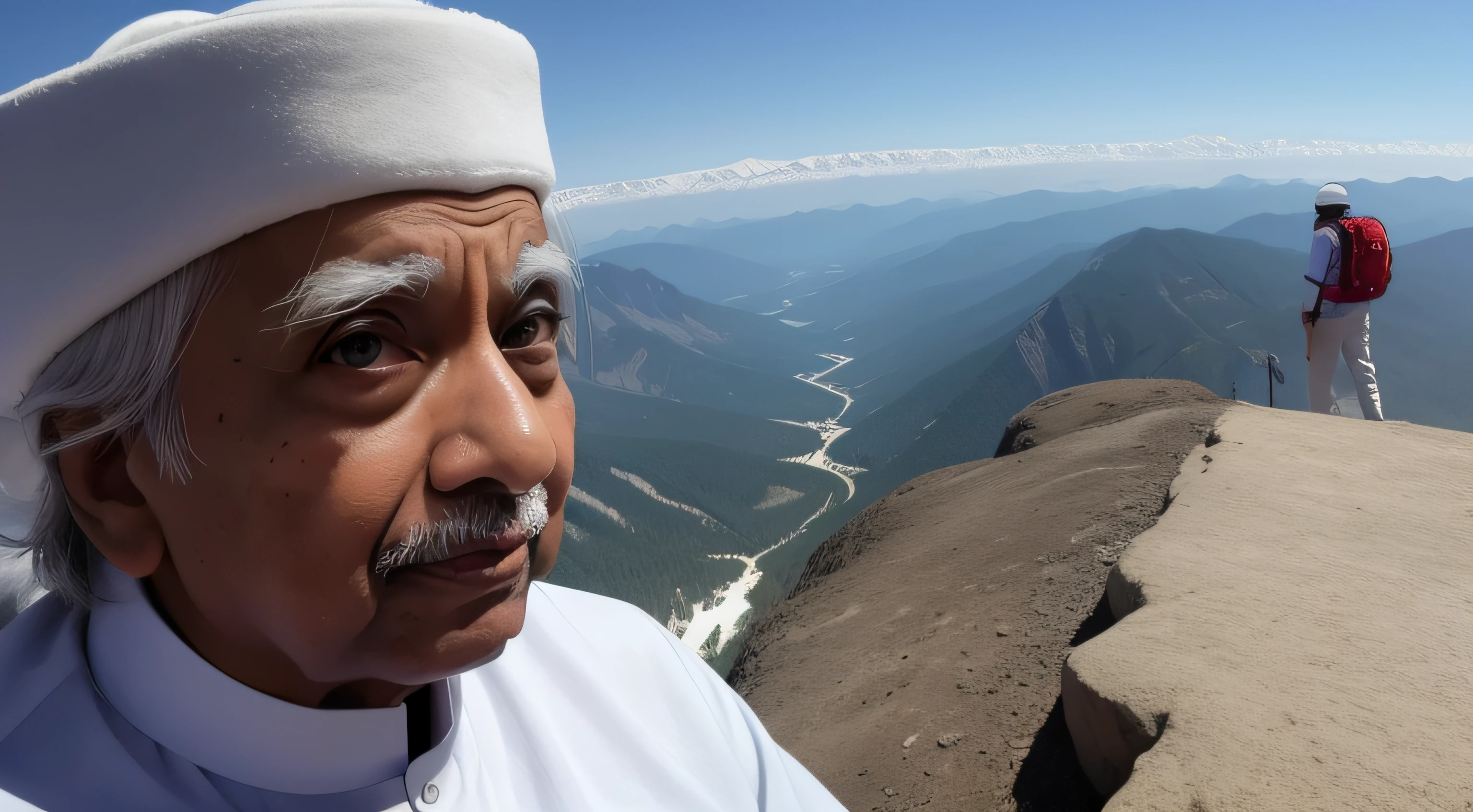APJ Abdul Kalam in the foreground on top of a mountain