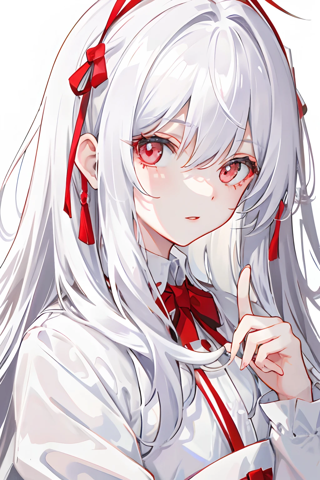 tmasterpiece,Best quality at best,1girl,Sateen,messy hair,White wings,white color hair,red color eyes,