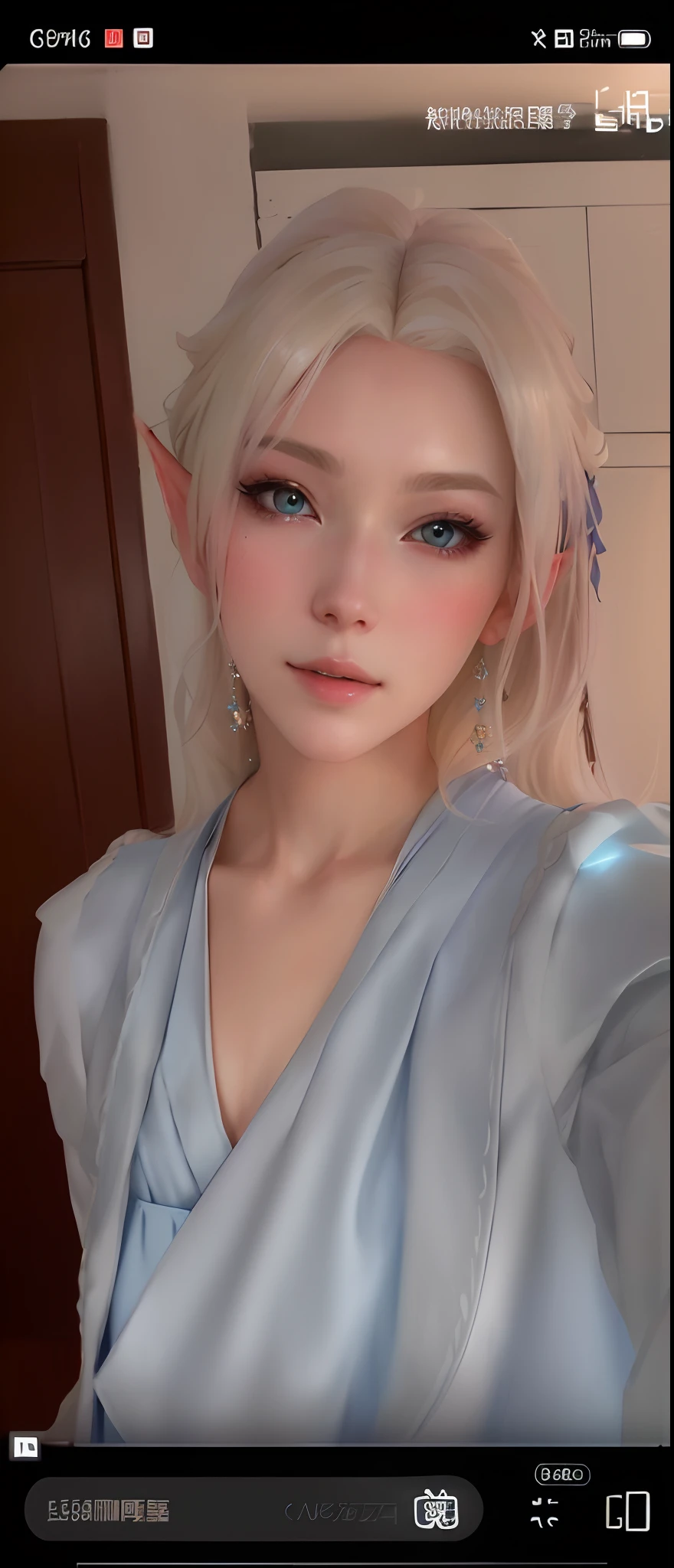 Close up of a woman with blonde hair and blue dress, xqc, sakimichan frank franzzeta, sakimichan, Anime girl in real life, young beautiful amouranth, Soft portrait shot 8 K, sensual face，Full of makeup, inspired by Yanjun Cheng, v from devil may cry as an elf, 8k selfie photograph