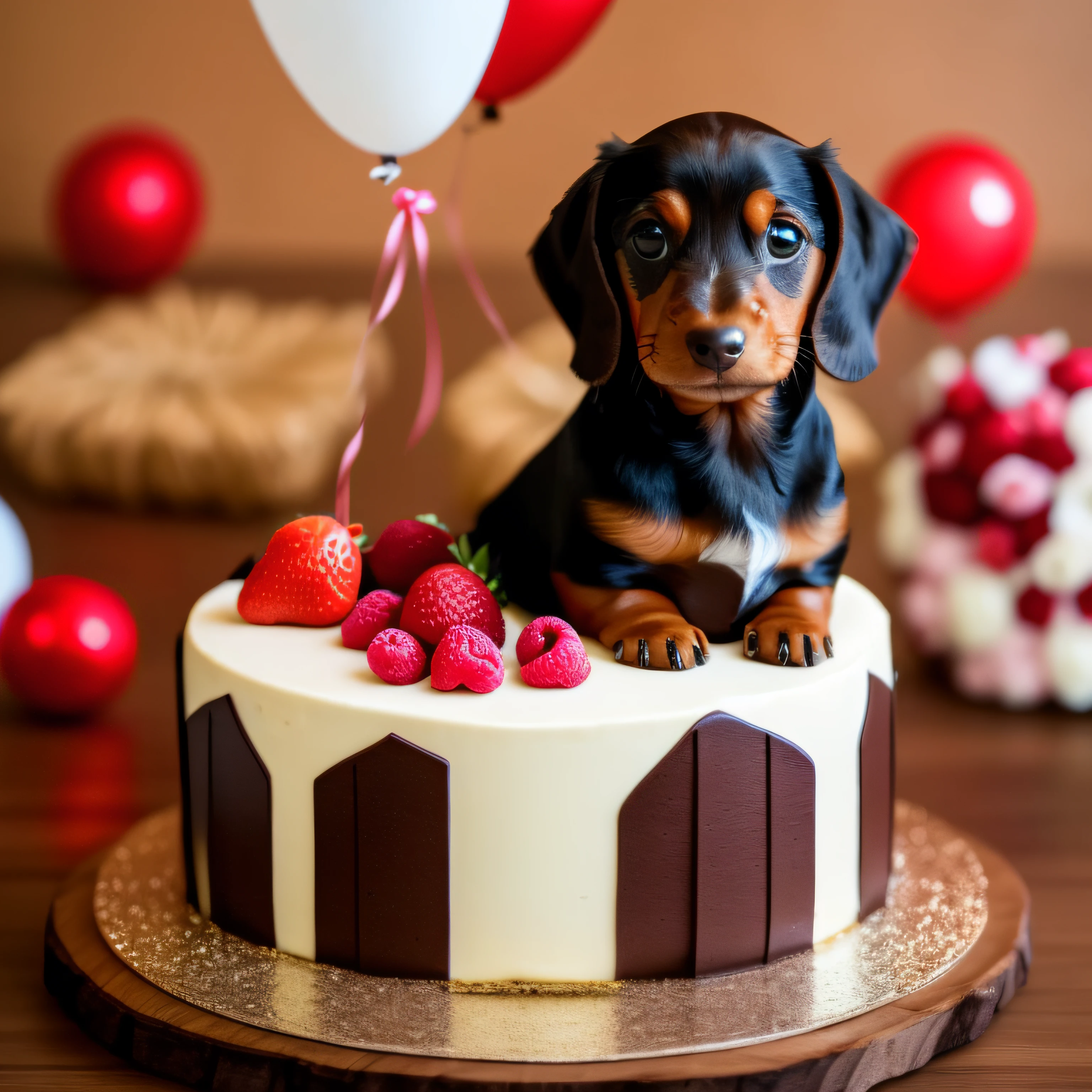 Brown miniature dachshund、a cake、happy birthday、Birthday、birthday celebration、Lit 27 candles