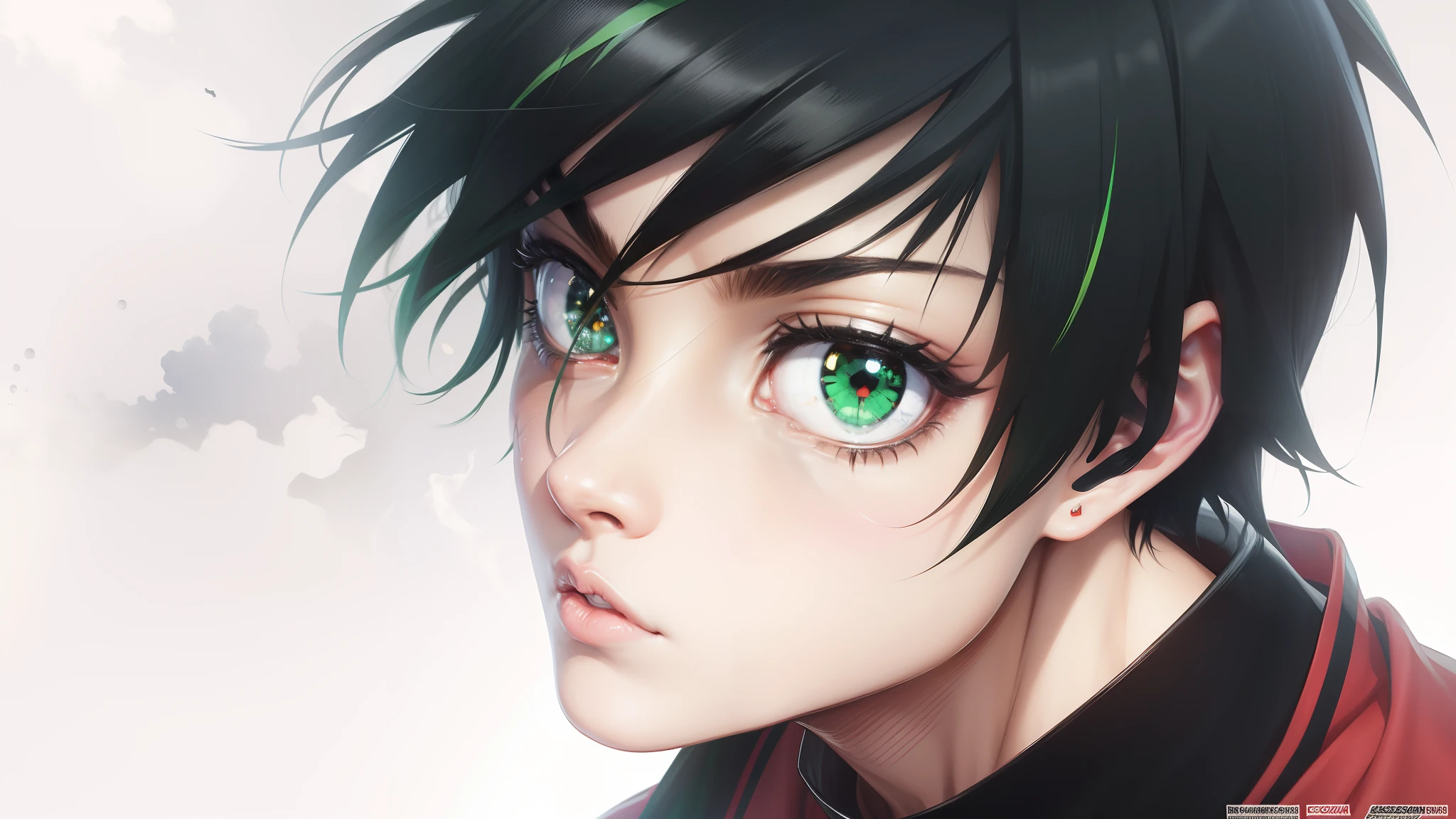 anime com olhos verdes e uma camisa preta com um colarinho preto, badass anime 8 k, cabelo esverdeado