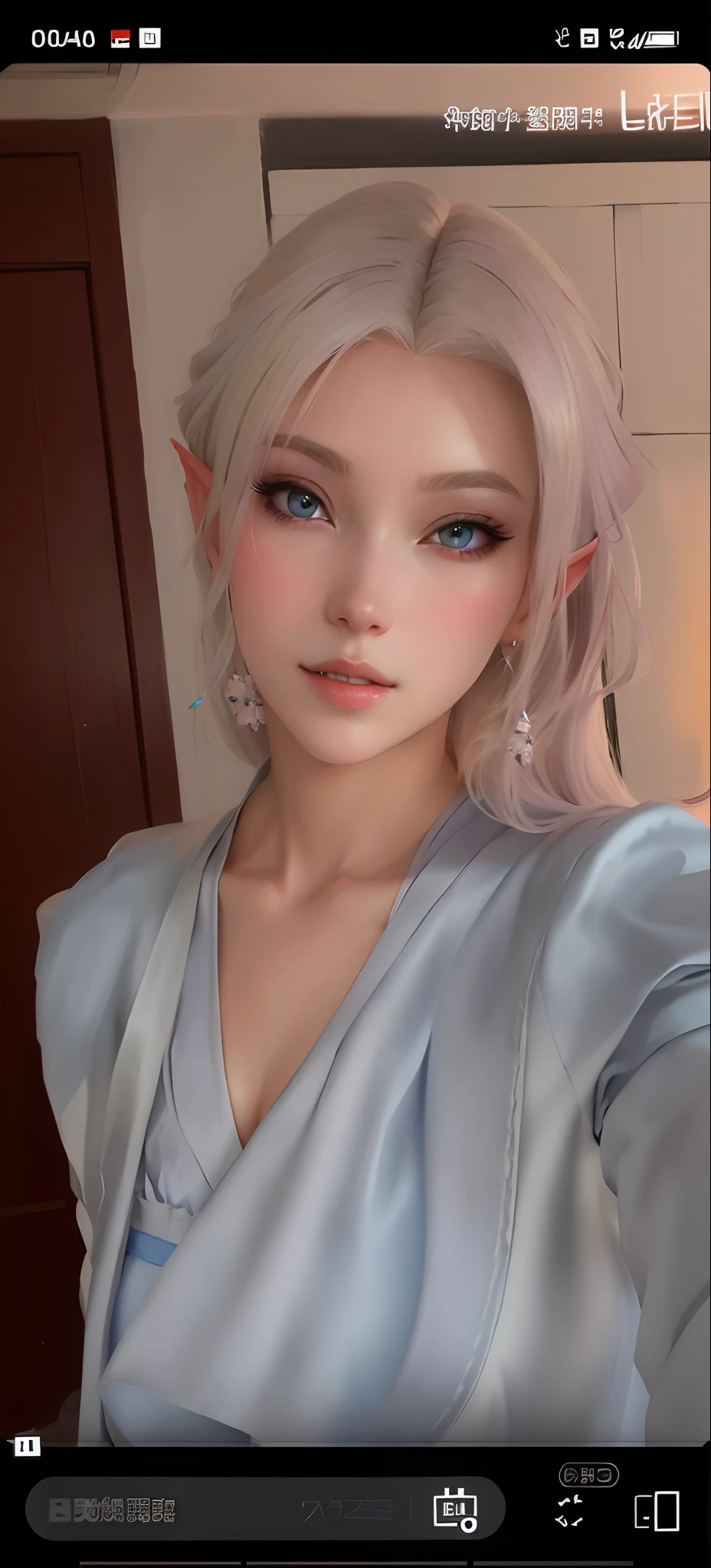 Close up of a woman with blonde hair and blue dress, xqc, sakimichan frank franzzeta, sakimichan, Anime girl in real life, young beautiful amouranth, Soft portrait shot 8 K, sensual face，Full of makeup, inspired by Yanjun Cheng, v from devil may cry as an elf, 8k selfie photograph，Purple eye shadow，Large breasts，Expose cleavage，cleavage，Large