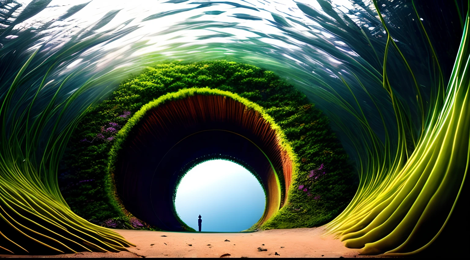 alien worlds，Transparent undersea tunnel，Alien plants，Alien decadent landscape