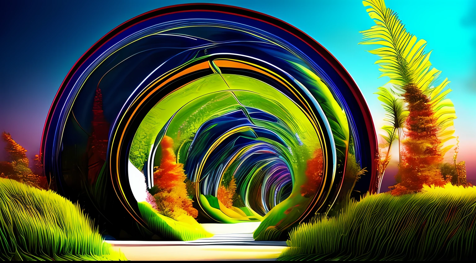 alien worlds,Transparent undersea tunnel,Alien plants,Alien decadent landscape