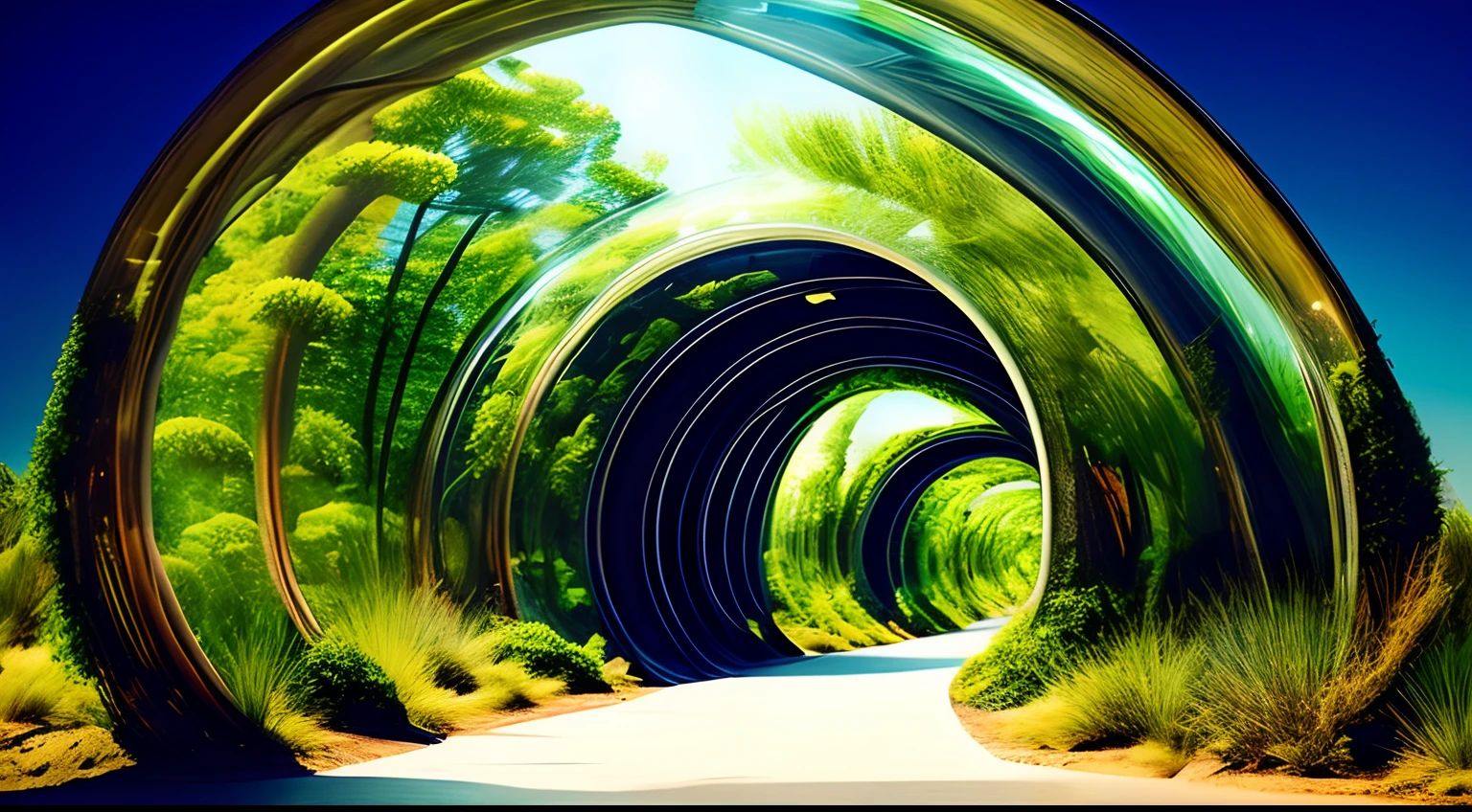 alien worlds,Transparent tunnel,Alien plants,Alien decadent landscape