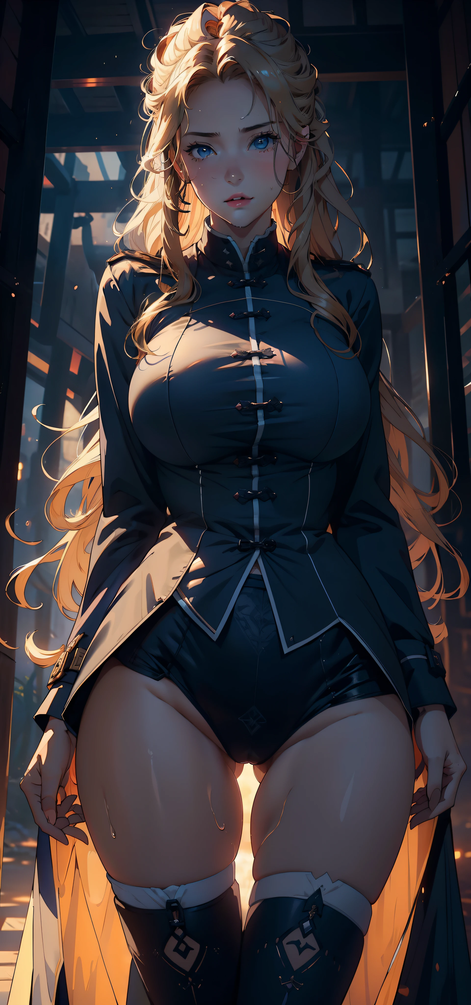 1female,15year old,Huge breasts, 独奏,British army, Wear a blue trench coat,Victorian style, Pornographic exposure,ln the forest, She has long flowing blonde hair, Bare genitalia,Sateen,Bigchest, From the front side, Wet curls, Sweating profusely,mostly cloudy sky,(tmasterpiece),(Very detailed CG unity 8K wallpaper),best qualtiy,cinmatic lighting,detailed back ground,beatiful detailed eyes,Bright pupils,(Very fine and beautiful),(Beautiful and detailed eye description),ultra - detailed,facing at camera,A high resolution,ultra - detailed),Very long hair,standing on your feet,Emotive expressions,Open-mouthed,Chest sagging,nakeness, Expose the genitals,revealing breasts,Camel toes,with no underpants,extremely large bosom,Extremely colorful,Most detailed,fully body photo,The face is well lit(The whole body is like 1.4)
