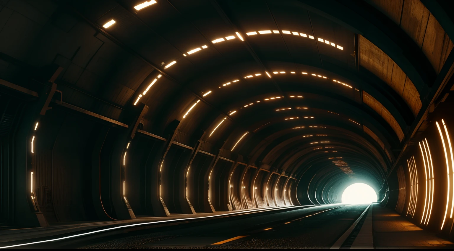 Huge interstellar tunnel,age-old,Extremely detailed,realisticlying,Super cinematic texture,Unmanned environment,Post-industrial style,Old photos,grain sense,blurryforeground