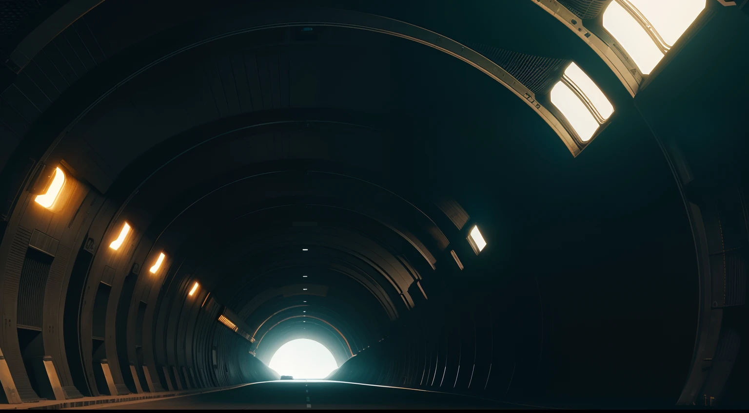 Huge interstellar tunnel,age-old,Extremely detailed,realisticlying,Super cinematic texture,Unmanned environment,Post-industrial style,Old photos,grain sense,blurryforeground