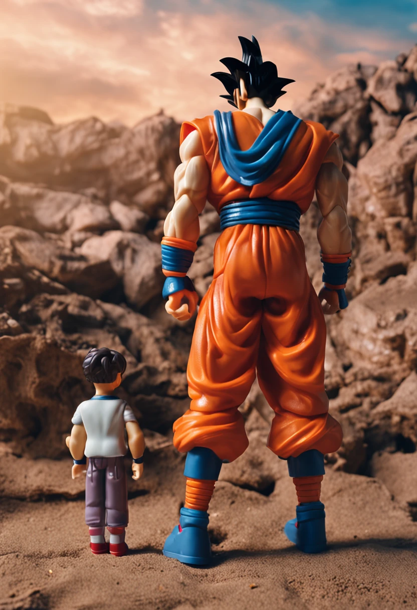 A photo of an action figure of (goku), action figure, dragon ball, plastic, (toy) , Photo, mini